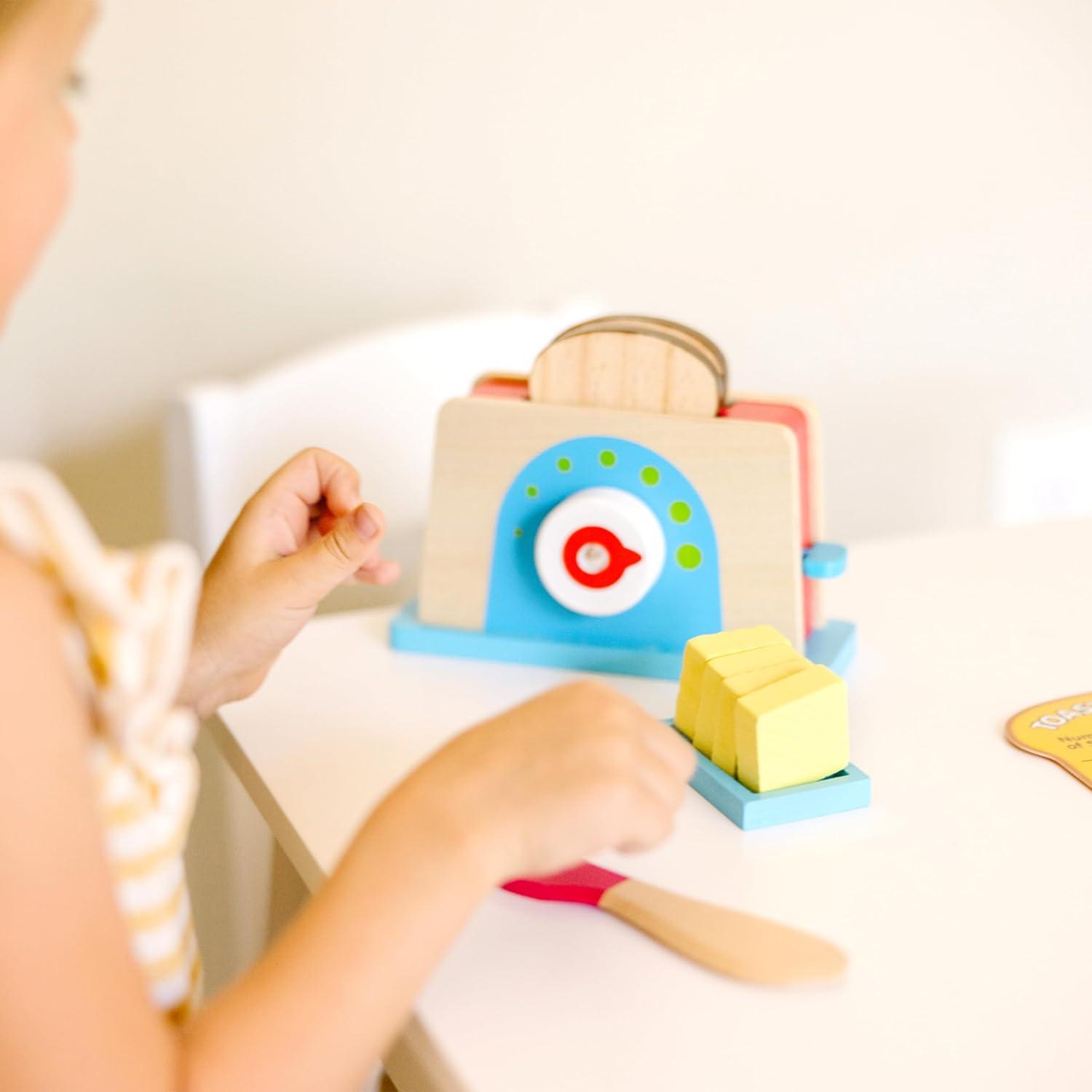 imageMelissa ampamp Doug Bread and Butter Toaster Set 9 pcs  Wooden Play Food and Kitchen Accessories