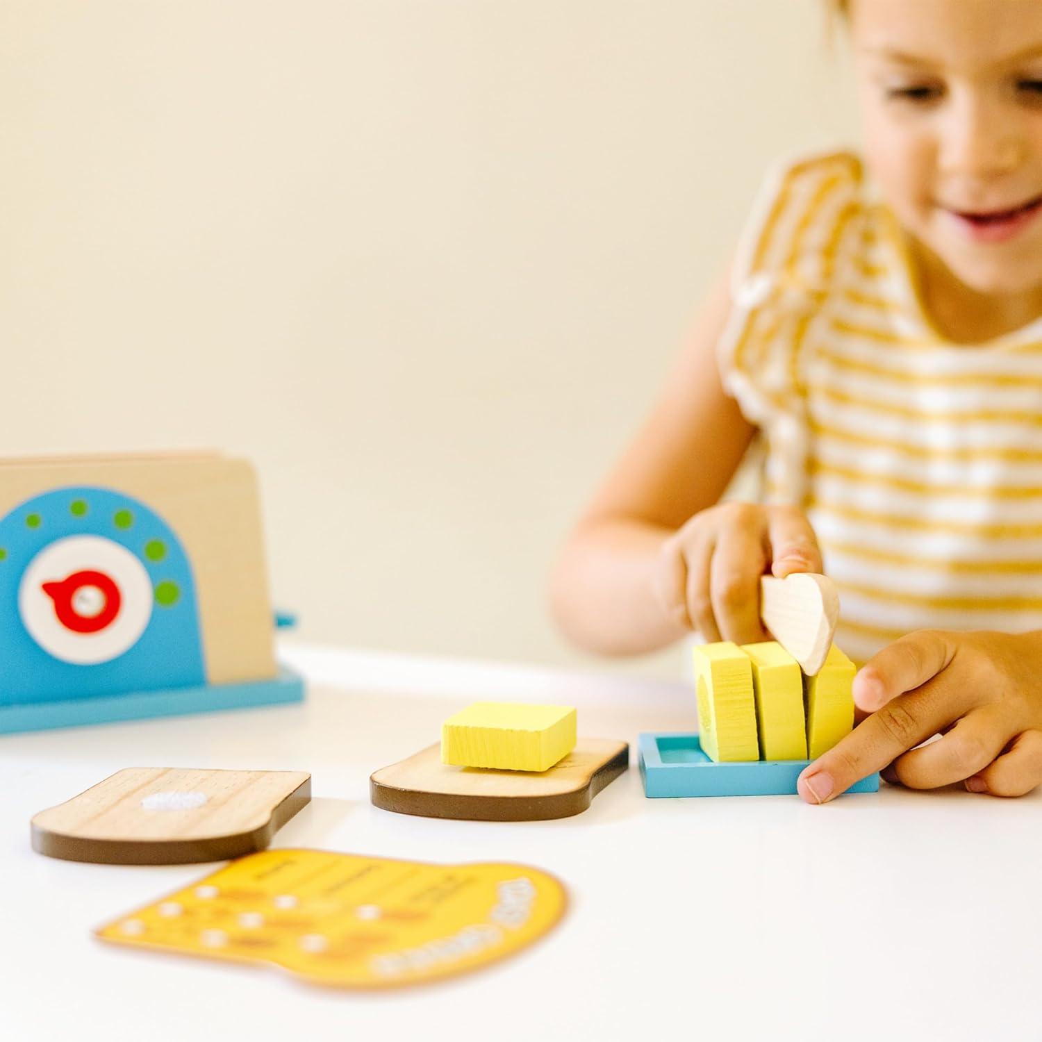 imageMelissa ampamp Doug Bread and Butter Toaster Set 9 pcs  Wooden Play Food and Kitchen Accessories