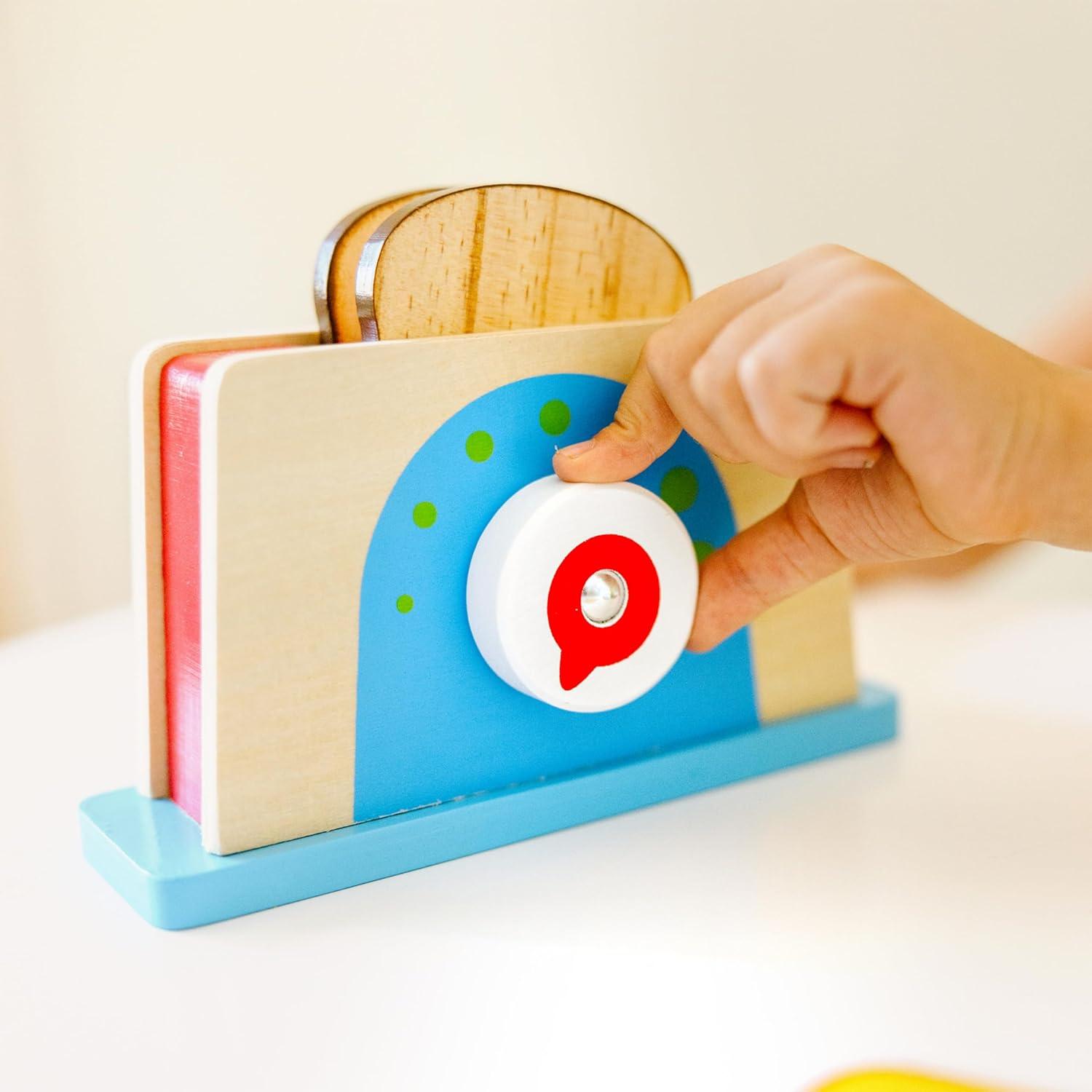 imageMelissa ampamp Doug Bread and Butter Toaster Set 9 pcs  Wooden Play Food and Kitchen Accessories