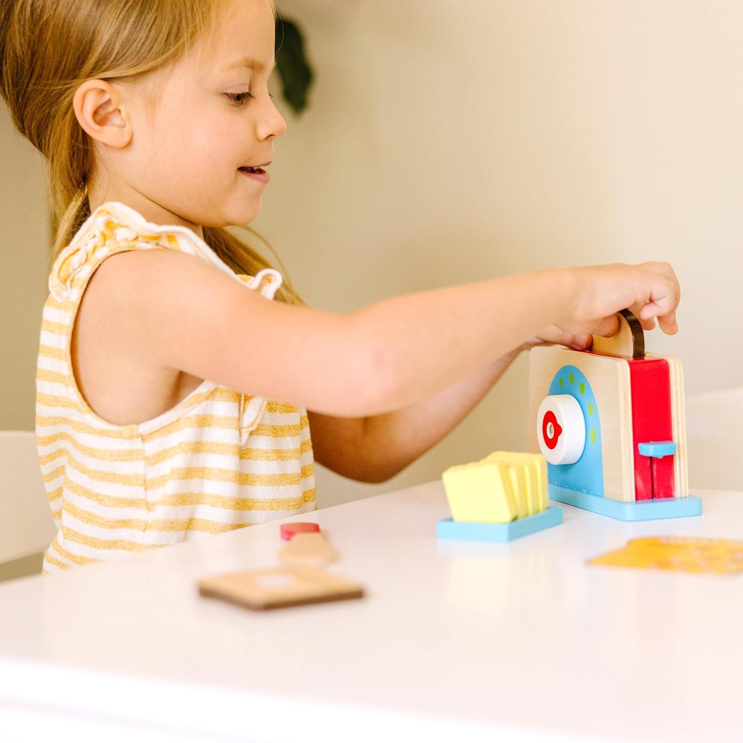 imageMelissa ampamp Doug Bread and Butter Toaster Set 9 pcs  Wooden Play Food and Kitchen Accessories
