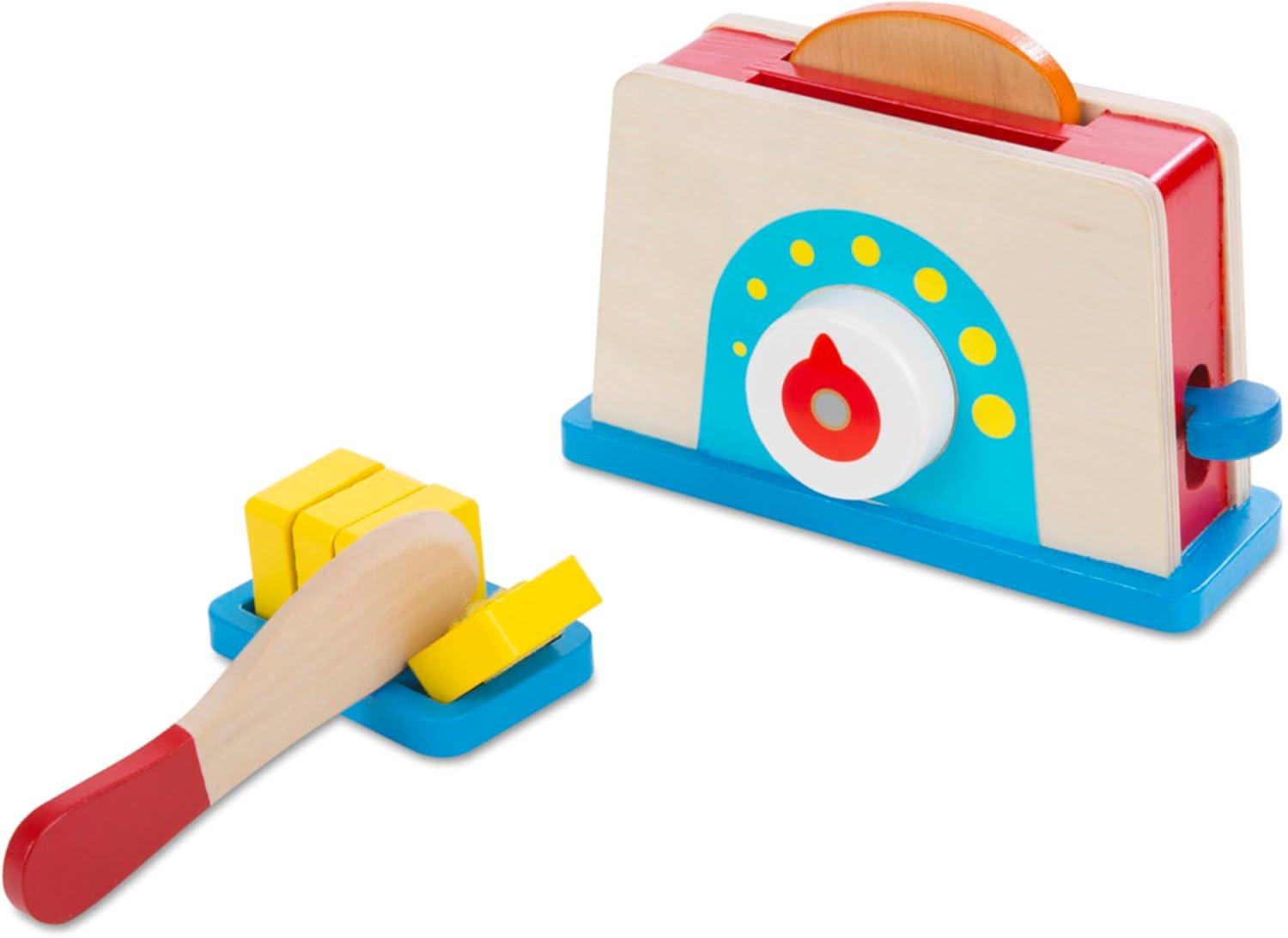 imageMelissa ampamp Doug Bread and Butter Toaster Set 9 pcs  Wooden Play Food and Kitchen Accessories