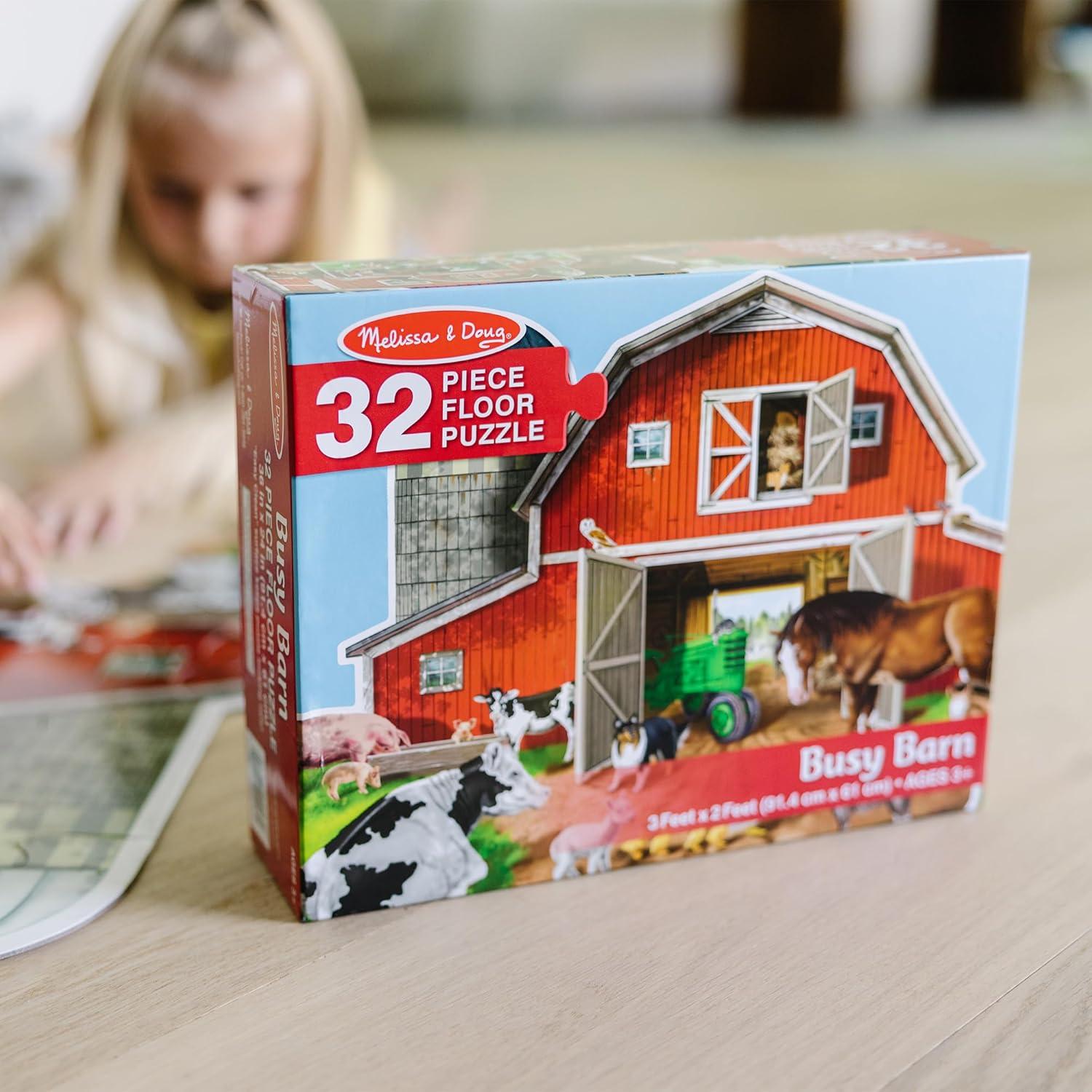 imageMelissa ampamp Doug Busy Barn Shaped Jumbo Jigsaw Floor Puzzle 32 pcs 2 x 3 feet  FSC CertifiedFloor Puzzle
