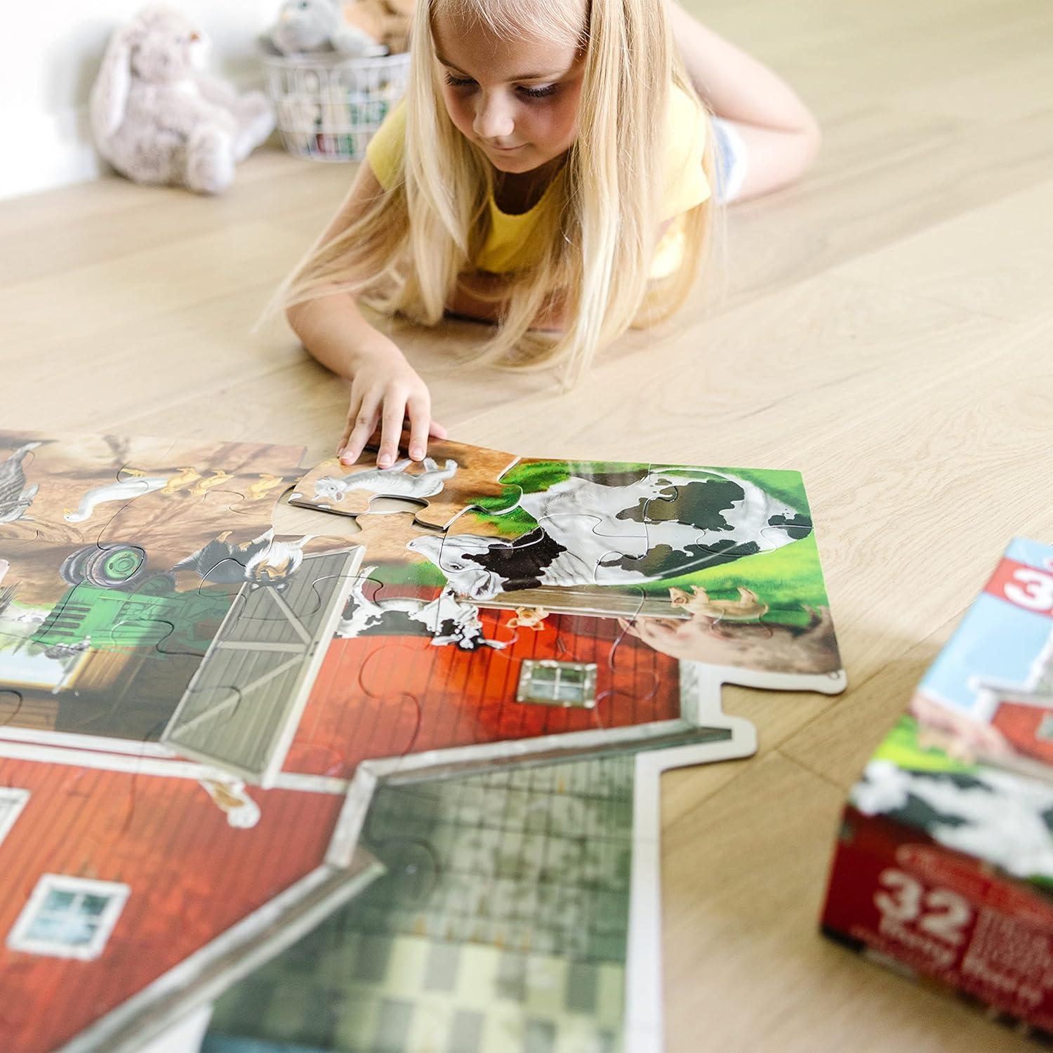 imageMelissa ampamp Doug Busy Barn Shaped Jumbo Jigsaw Floor Puzzle 32 pcs 2 x 3 feet  FSC CertifiedFloor Puzzle