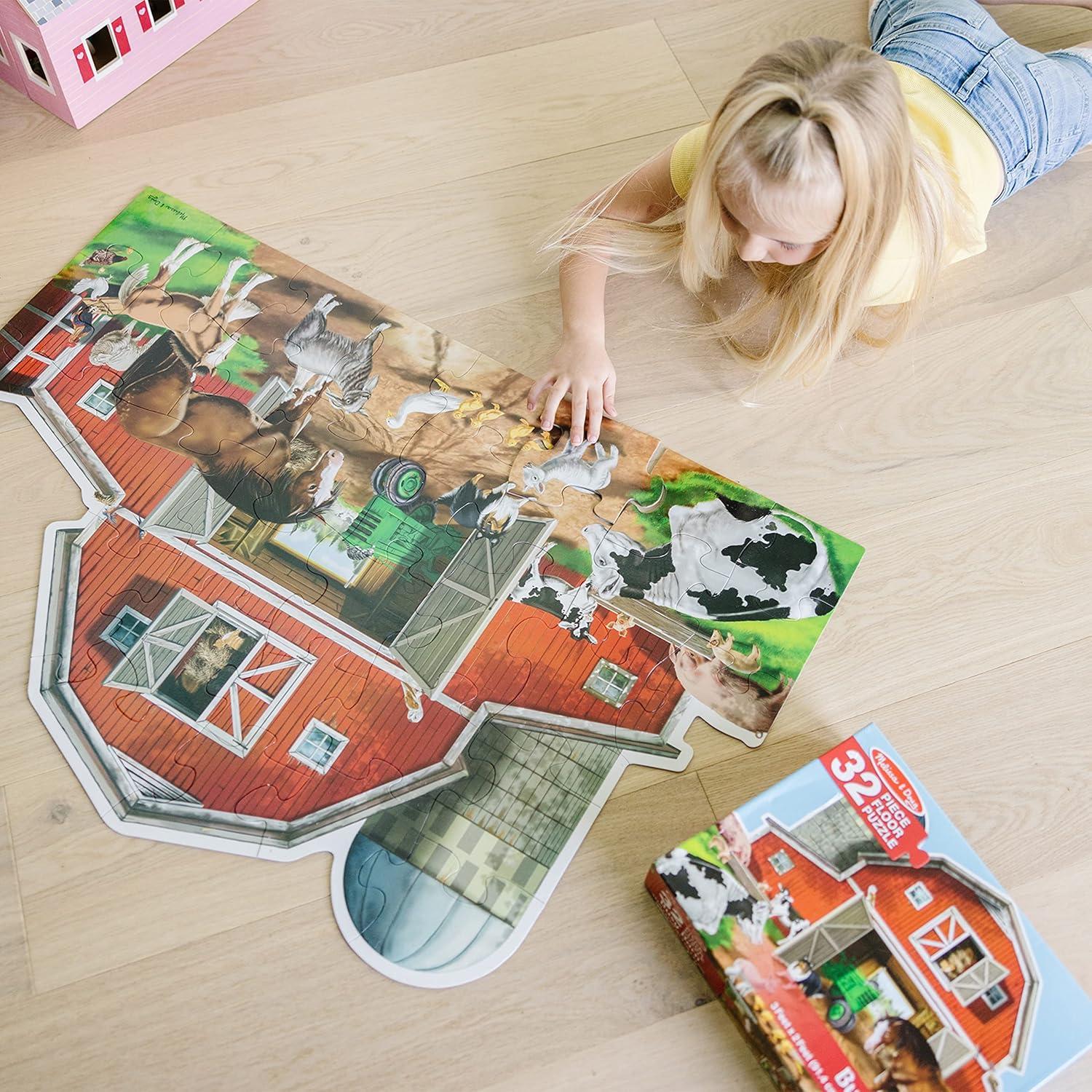 imageMelissa ampamp Doug Busy Barn Shaped Jumbo Jigsaw Floor Puzzle 32 pcs 2 x 3 feet  FSC CertifiedFloor Puzzle