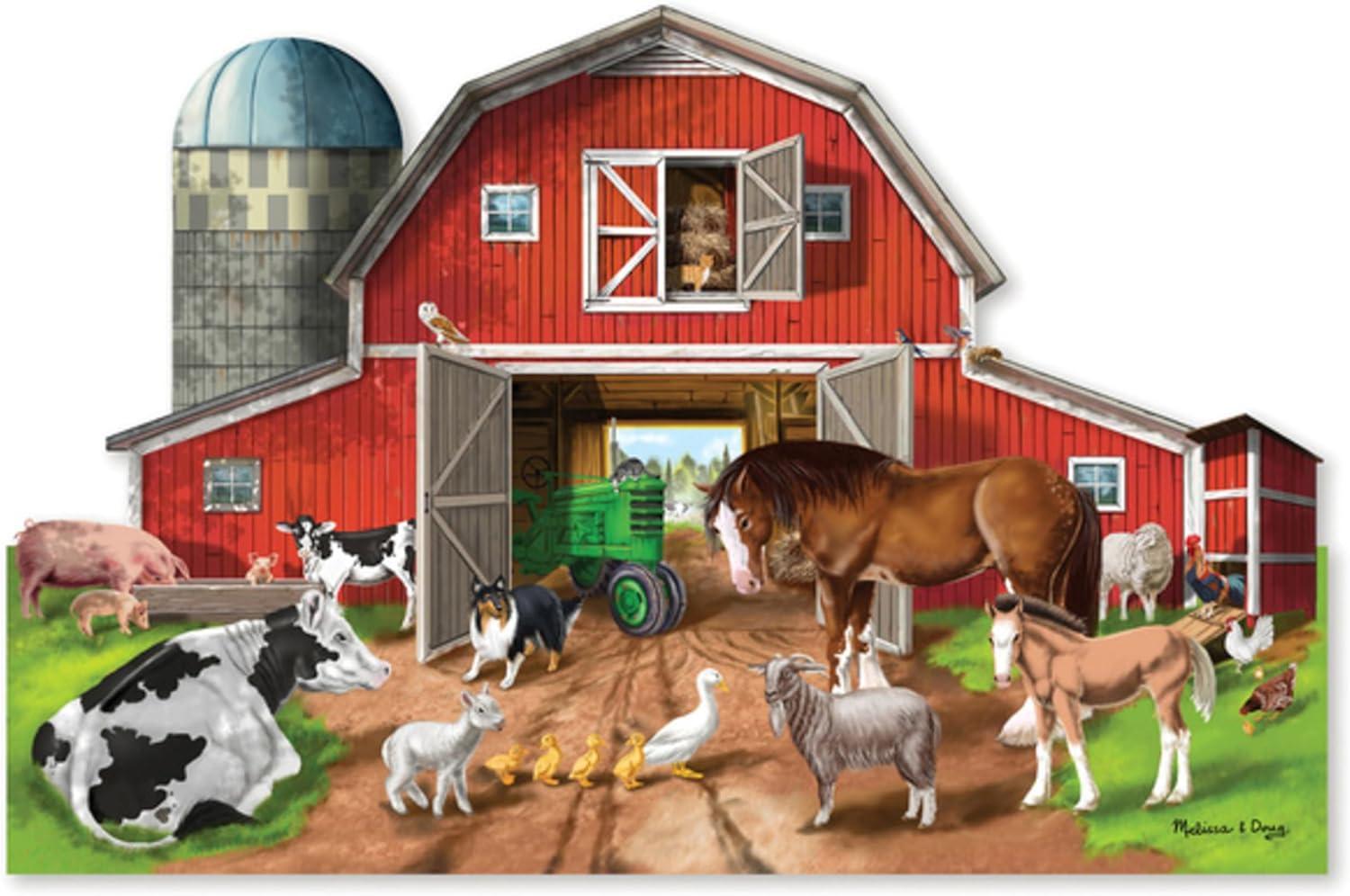 imageMelissa ampamp Doug Busy Barn Shaped Jumbo Jigsaw Floor Puzzle 32 pcs 2 x 3 feet  FSC CertifiedFloor Puzzle