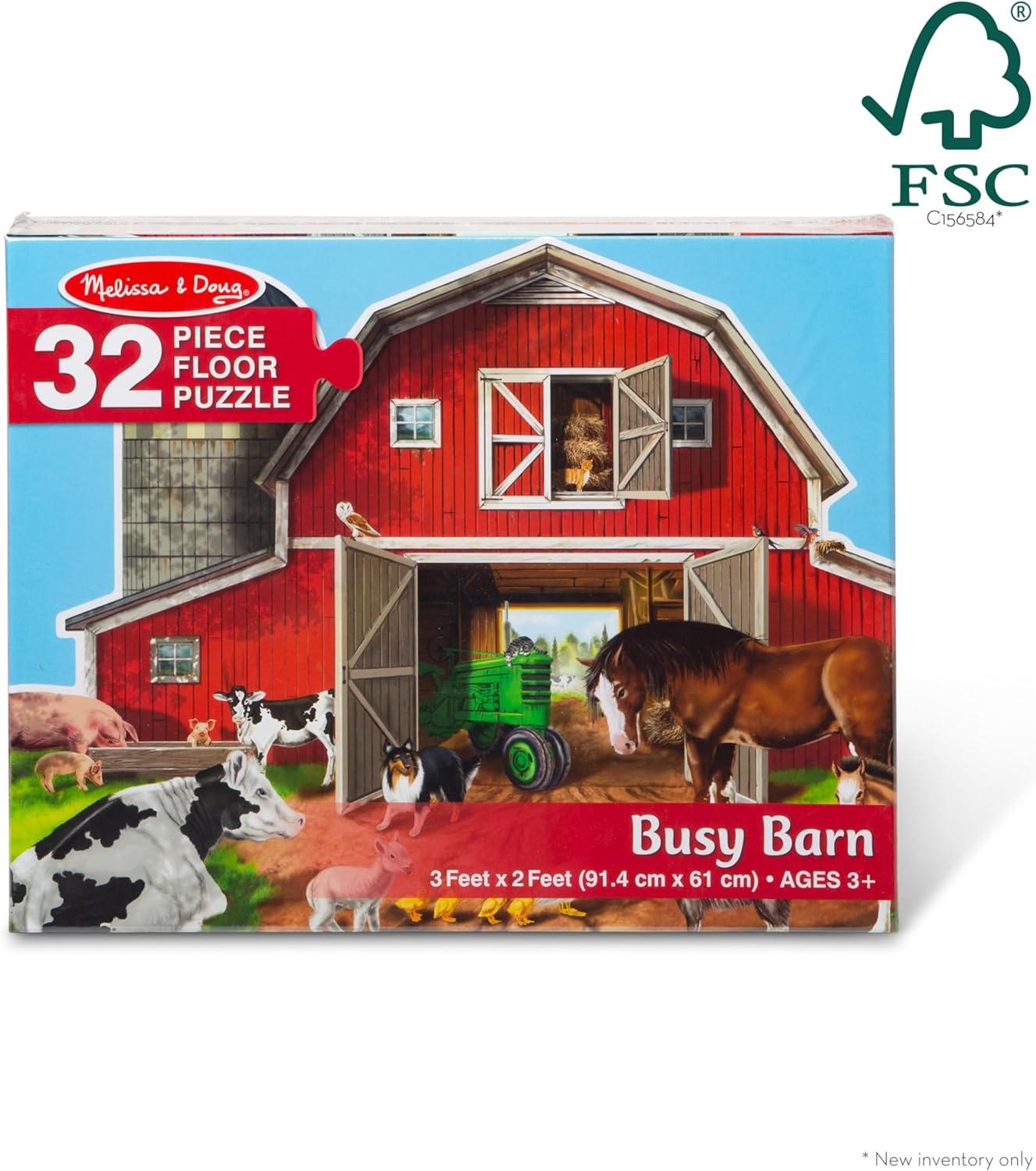imageMelissa ampamp Doug Busy Barn Shaped Jumbo Jigsaw Floor Puzzle 32 pcs 2 x 3 feet  FSC CertifiedFloor Puzzle