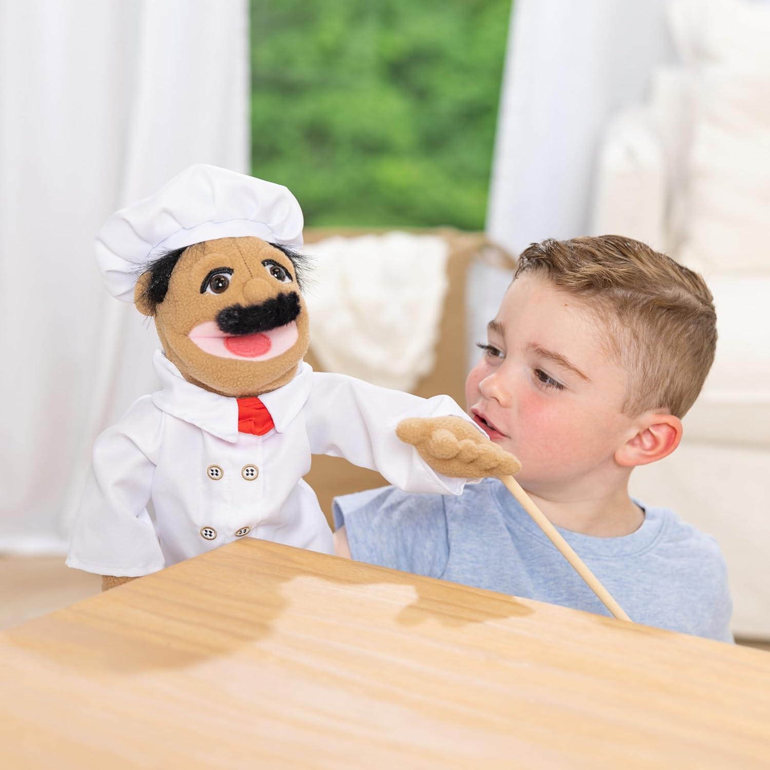 imageMelissa ampamp Doug Chef Puppet Al Dente with Detachable Wooden Rod Pretend Play Chef Puppet PepeChef Puppet