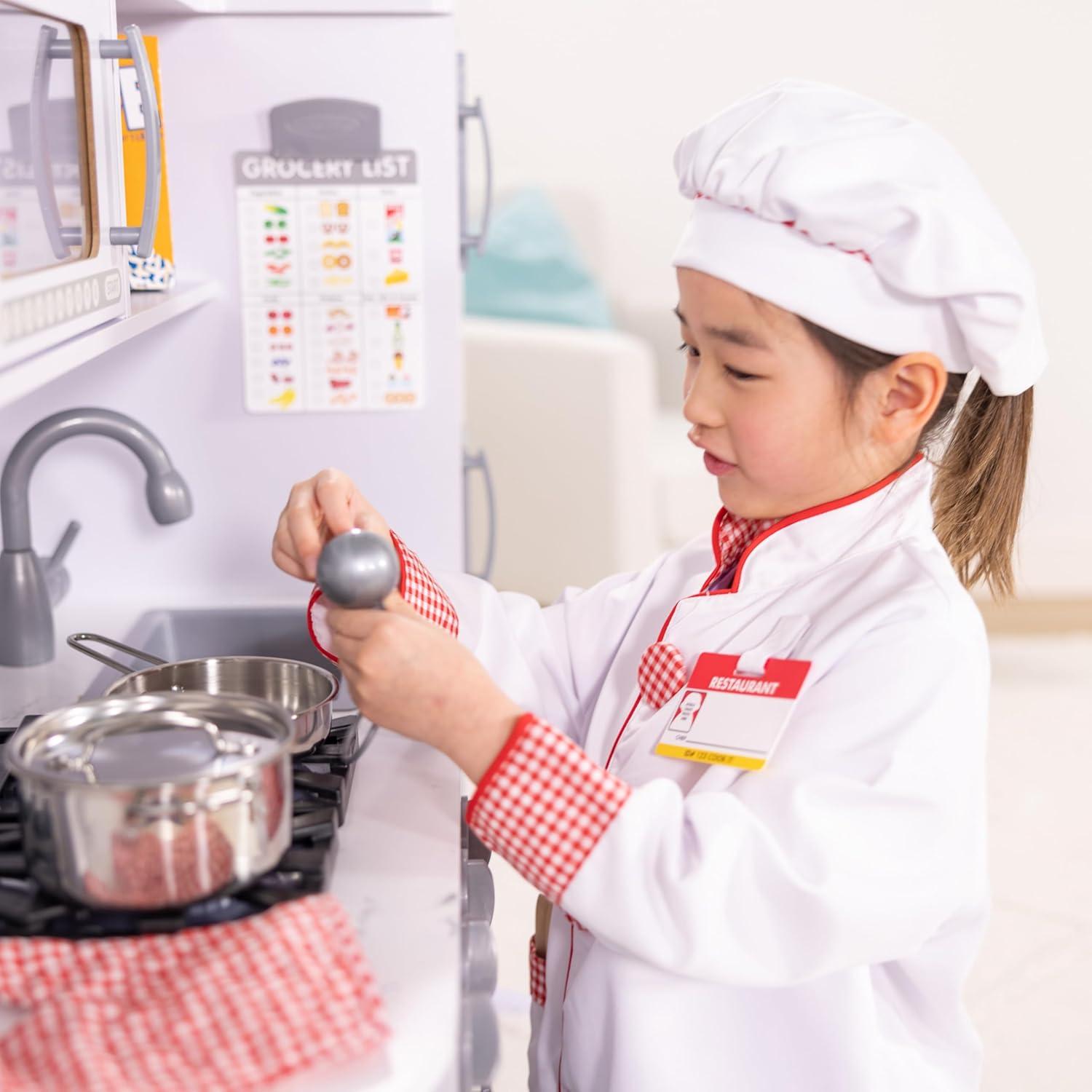 imageMelissa ampamp Doug Chef Role Play Costume DressUp Set 8Piece  Chefs Jacket Hat Name Tag  Pretend Chef Dress up Outift with Realistic Accessories Kids Dress Up for Toddlers ampamp Children Ages 3FrustrationFree Packaging