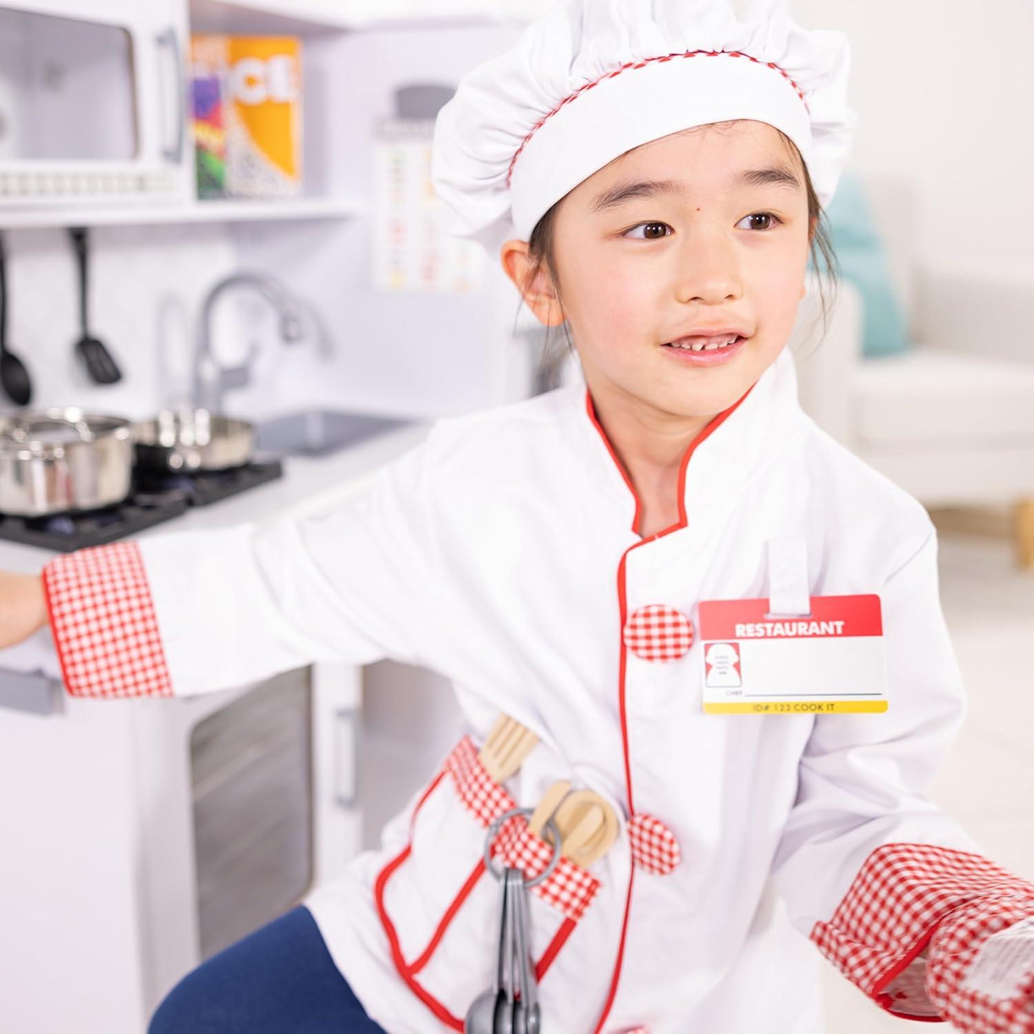 imageMelissa ampamp Doug Chef Role Play Costume DressUp Set 8Piece  Chefs Jacket Hat Name Tag  Pretend Chef Dress up Outift with Realistic Accessories Kids Dress Up for Toddlers ampamp Children Ages 3FrustrationFree Packaging
