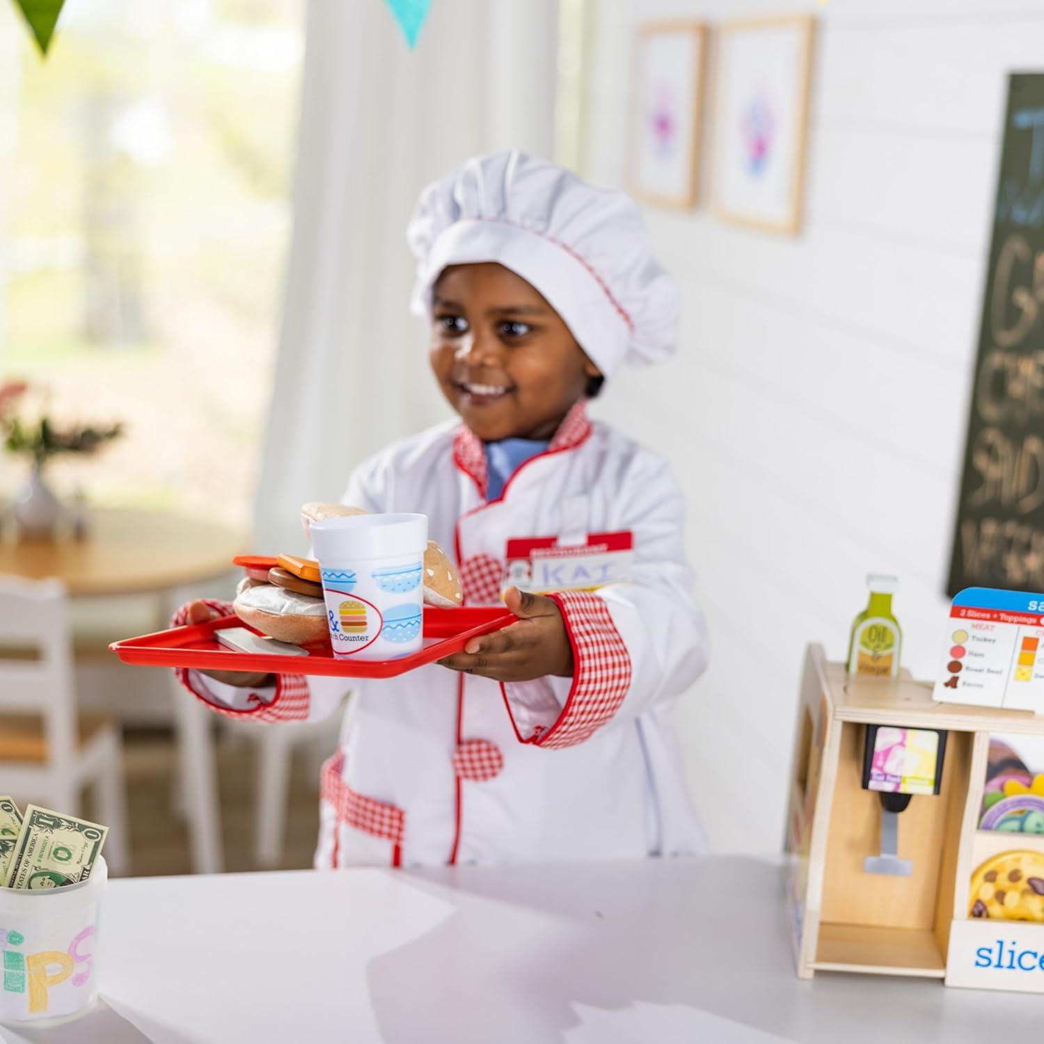 imageMelissa ampamp Doug Chef Role Play Costume DressUp Set 8Piece  Chefs Jacket Hat Name Tag  Pretend Chef Dress up Outift with Realistic Accessories Kids Dress Up for Toddlers ampamp Children Ages 3FrustrationFree Packaging