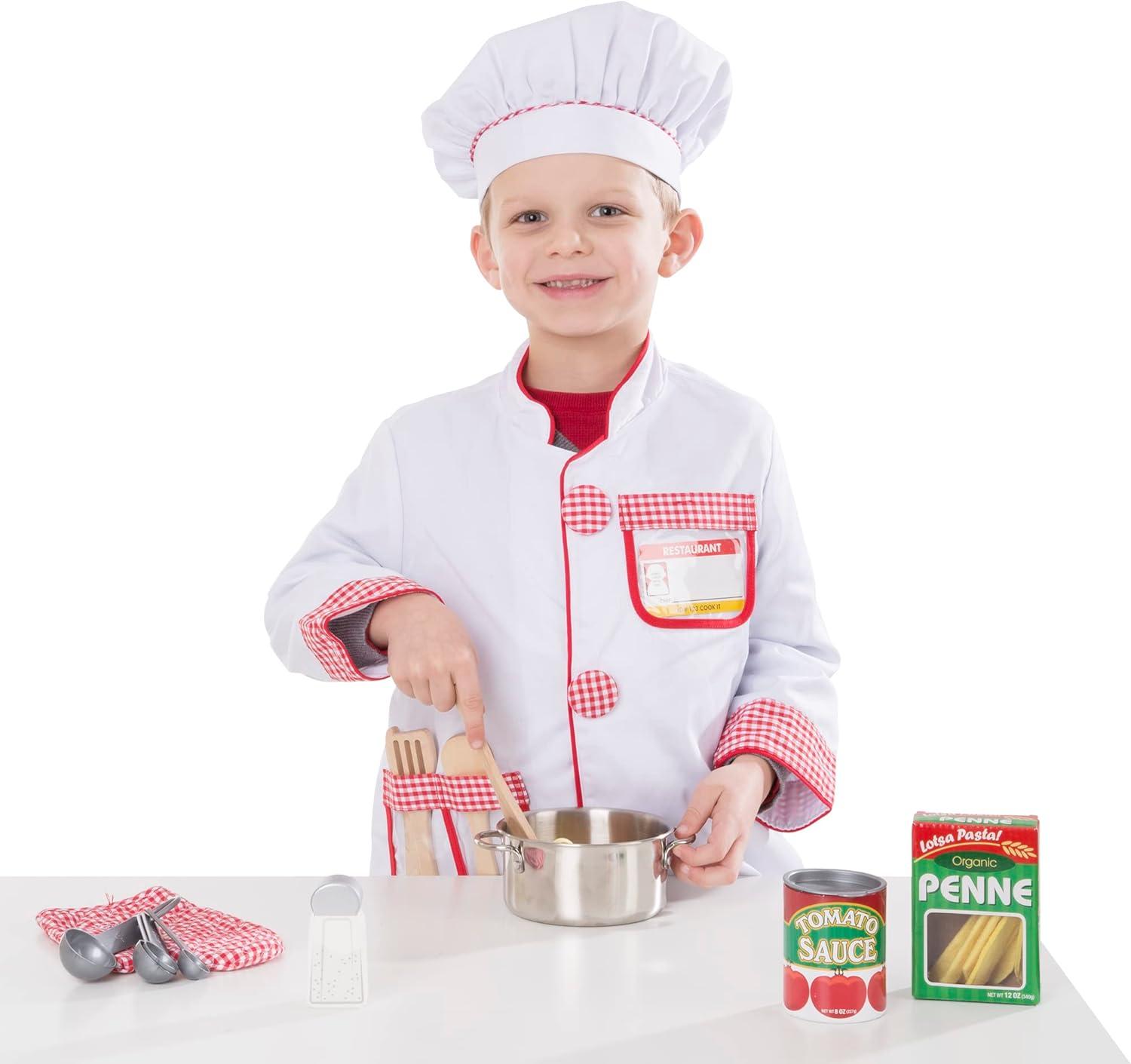 imageMelissa ampamp Doug Chef Role Play Costume DressUp Set 8Piece  Chefs Jacket Hat Name Tag  Pretend Chef Dress up Outift with Realistic Accessories Kids Dress Up for Toddlers ampamp Children Ages 3Standard Packaging