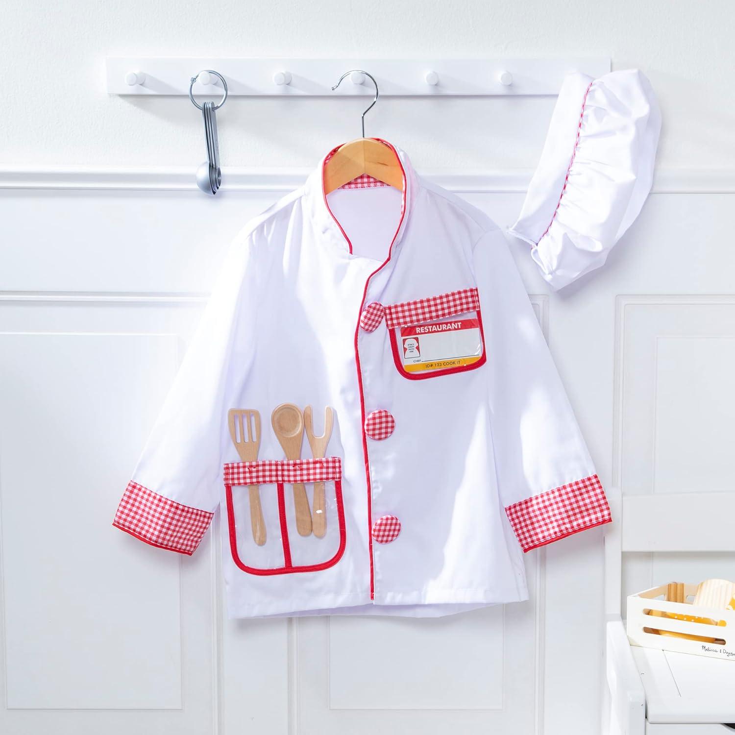 imageMelissa ampamp Doug Chef Role Play Costume DressUp Set 8Piece  Chefs Jacket Hat Name Tag  Pretend Chef Dress up Outift with Realistic Accessories Kids Dress Up for Toddlers ampamp Children Ages 3Standard Packaging