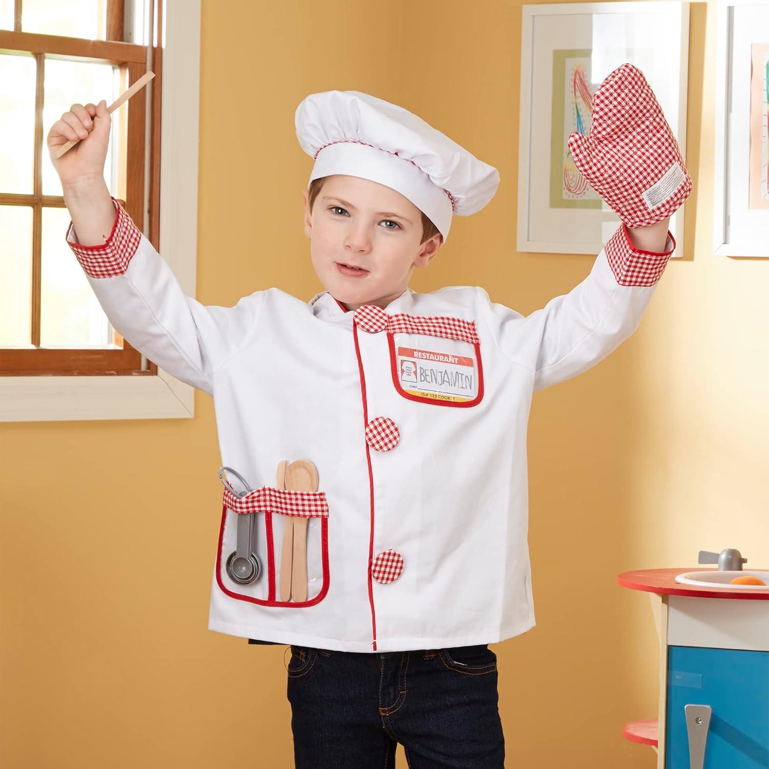 imageMelissa ampamp Doug Chef Role Play Costume DressUp Set 8Piece  Chefs Jacket Hat Name Tag  Pretend Chef Dress up Outift with Realistic Accessories Kids Dress Up for Toddlers ampamp Children Ages 3Standard Packaging