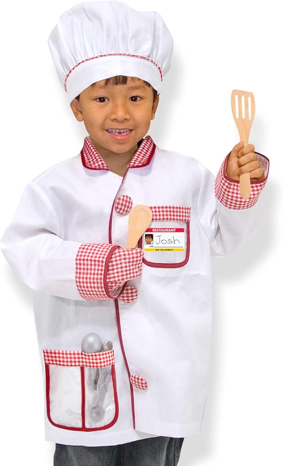 imageMelissa ampamp Doug Chef Role Play Costume DressUp Set 8Piece  Chefs Jacket Hat Name Tag  Pretend Chef Dress up Outift with Realistic Accessories Kids Dress Up for Toddlers ampamp Children Ages 3Standard Packaging