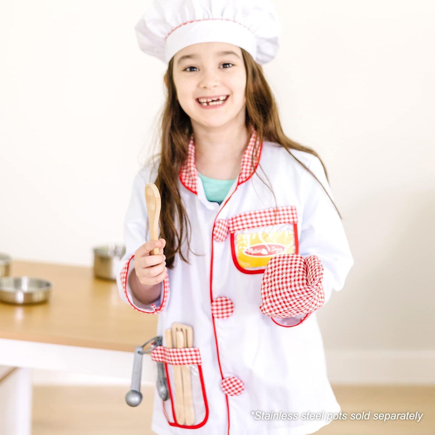 imageMelissa ampamp Doug Chef Role Play Costume DressUp Set 8Piece  Chefs Jacket Hat Name Tag  Pretend Chef Dress up Outift with Realistic Accessories Kids Dress Up for Toddlers ampamp Children Ages 3Standard Packaging