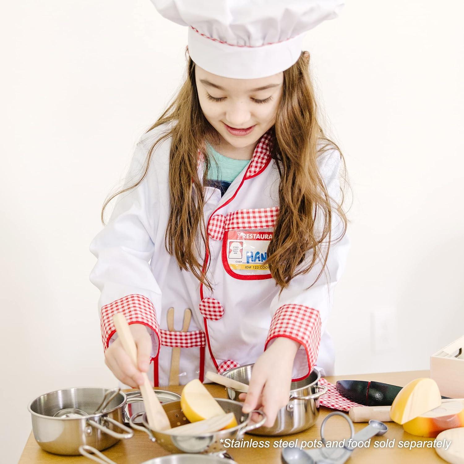 imageMelissa ampamp Doug Chef Role Play Costume DressUp Set 8Piece  Chefs Jacket Hat Name Tag  Pretend Chef Dress up Outift with Realistic Accessories Kids Dress Up for Toddlers ampamp Children Ages 3Standard Packaging