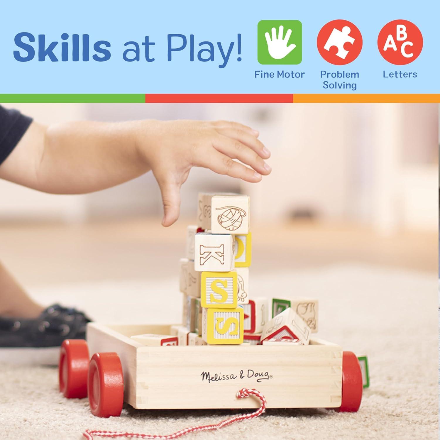imageMelissa ampamp Doug Classic ABC Wooden Block Cart Educational Toy with 30 1Inch Solid Wood Blocks Multicolor
