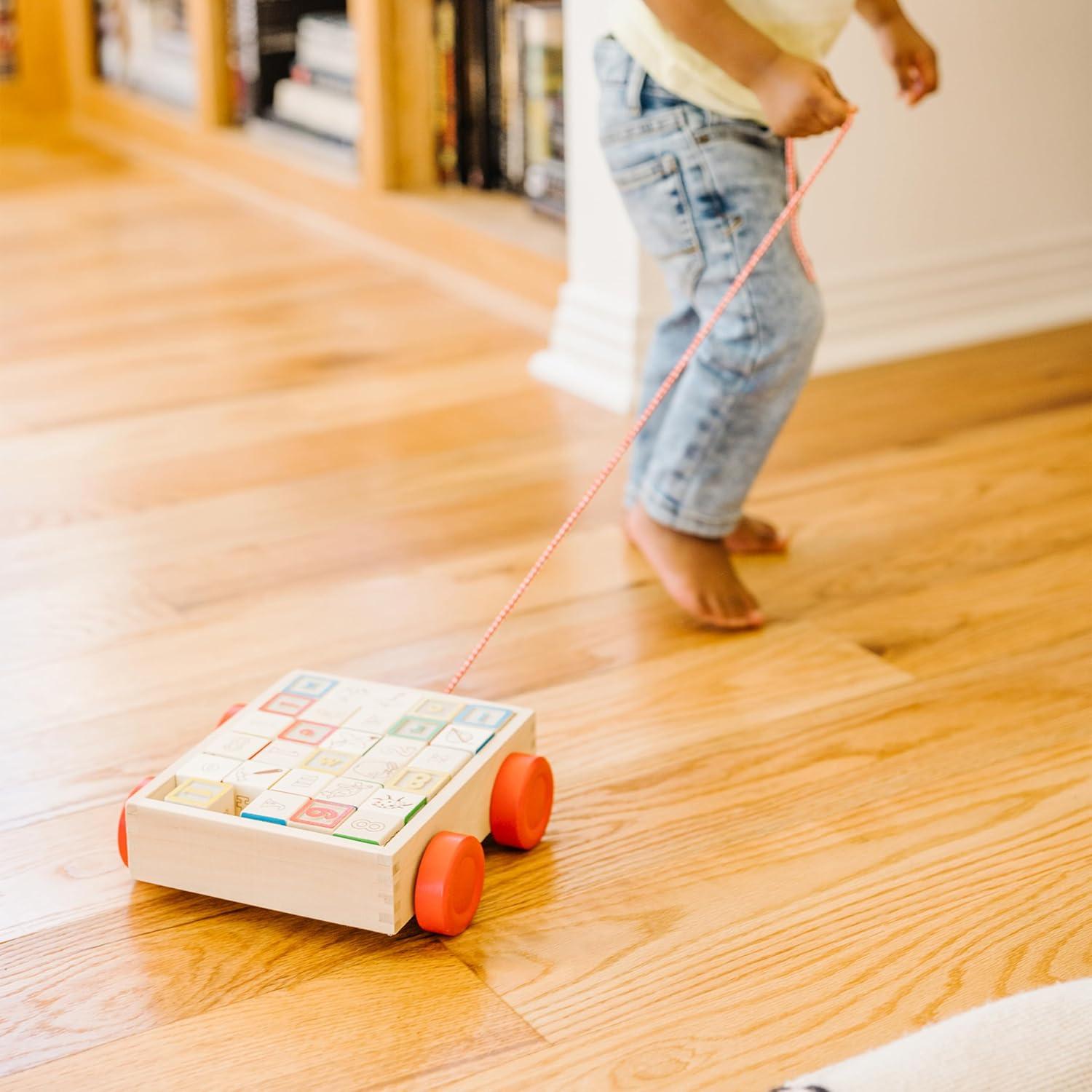 imageMelissa ampamp Doug Classic ABC Wooden Block Cart Educational Toy with 30 1Inch Solid Wood Blocks Multicolor