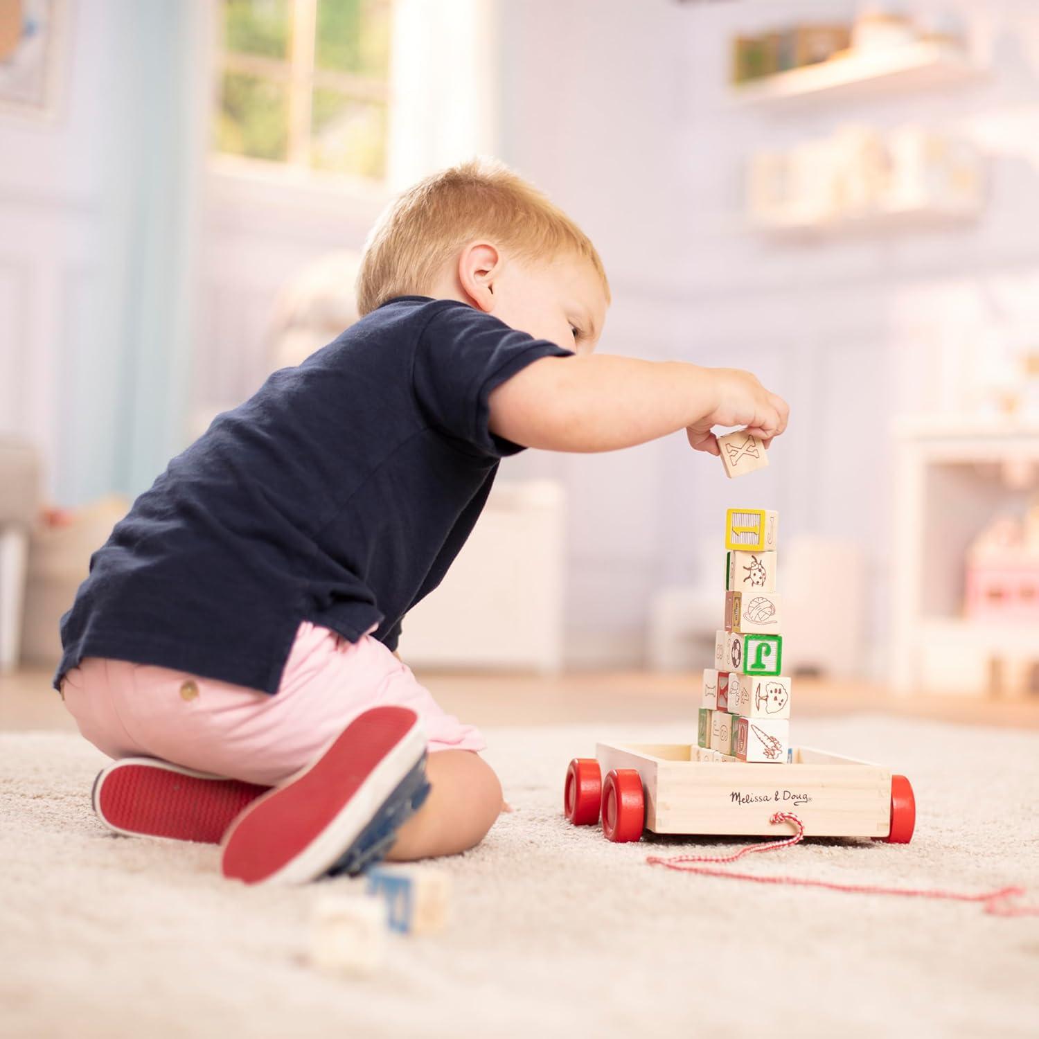 imageMelissa ampamp Doug Classic ABC Wooden Block Cart Educational Toy with 30 1Inch Solid Wood Blocks Multicolor