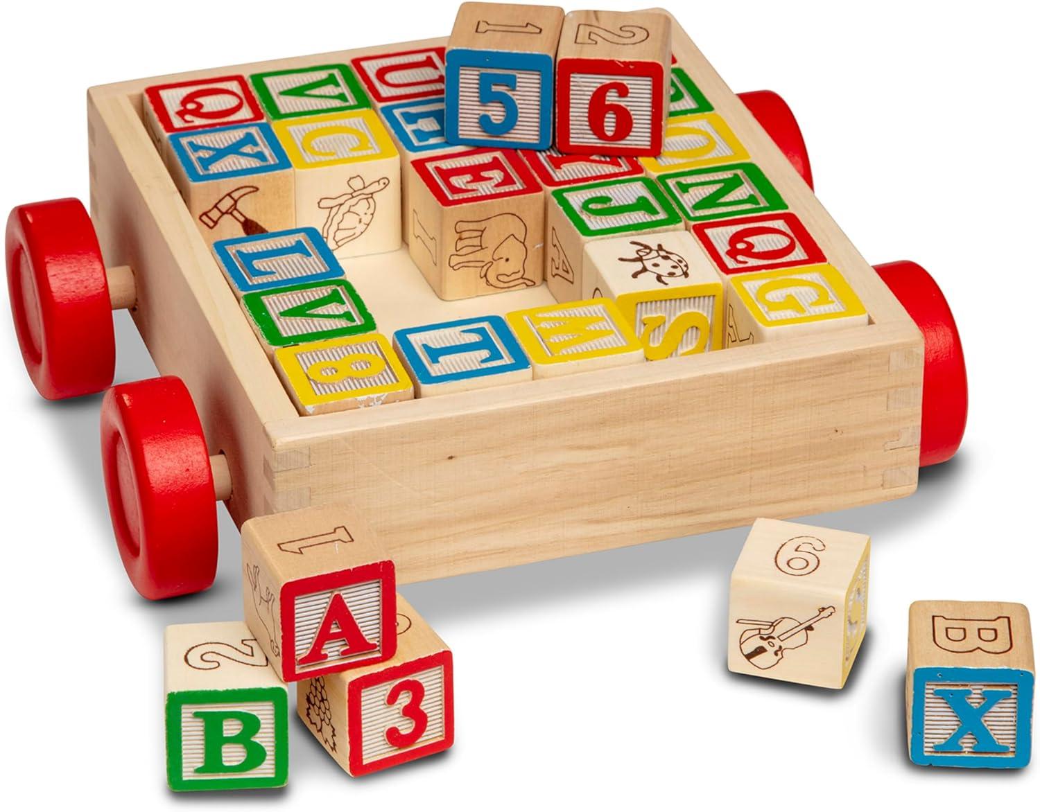 imageMelissa ampamp Doug Classic ABC Wooden Block Cart Educational Toy with 30 1Inch Solid Wood Blocks Multicolor