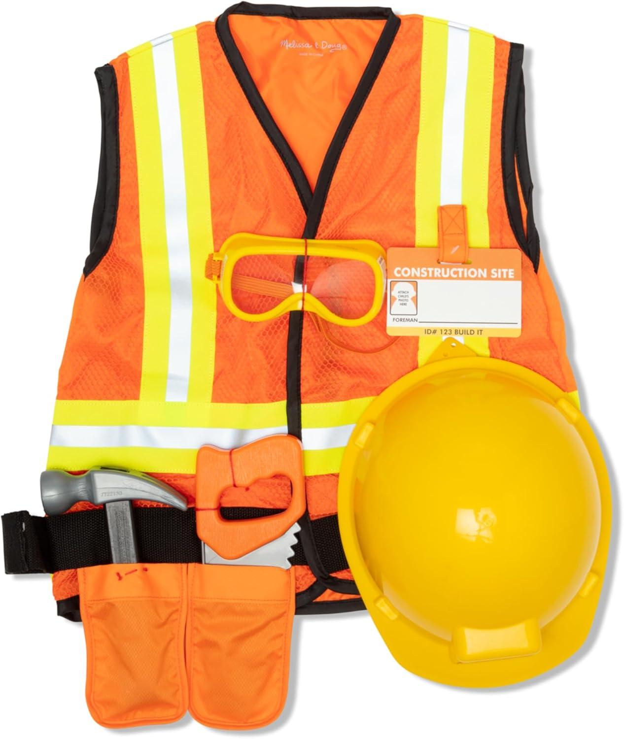 imageMelissa ampamp Doug Construction Worker Costume DressUp Set for Kids 6Piece  Pretend Play Outfit with Tools ampamp Safety Vest  Role Play Toys for Boys ampamp Girls Ages 3Frustrationfree Packaging