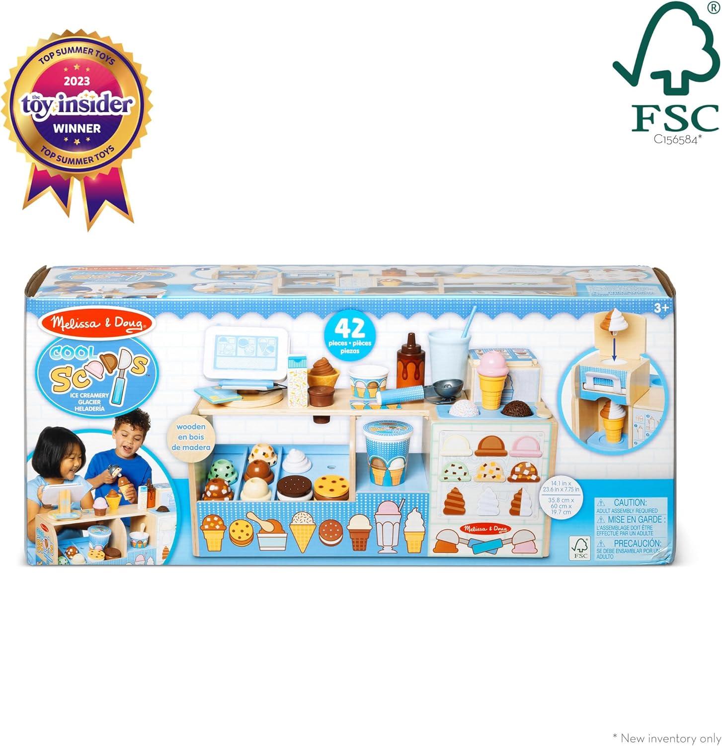 imageMelissa ampamp Doug Cool Scoops Ice Creamery Wooden Ice Cream Shop ampamp Counter with Play Food ampamp Play Kitchen Accessories Preschool Learning Toys for Girls ampamp Boys 3  FSC Certified