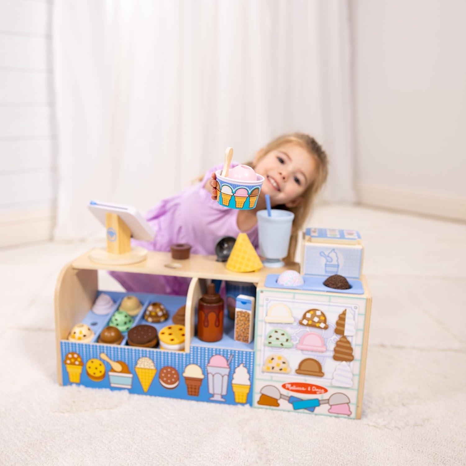 imageMelissa ampamp Doug Cool Scoops Ice Creamery Wooden Ice Cream Shop ampamp Counter with Play Food ampamp Play Kitchen Accessories Preschool Learning Toys for Girls ampamp Boys 3  FSC Certified
