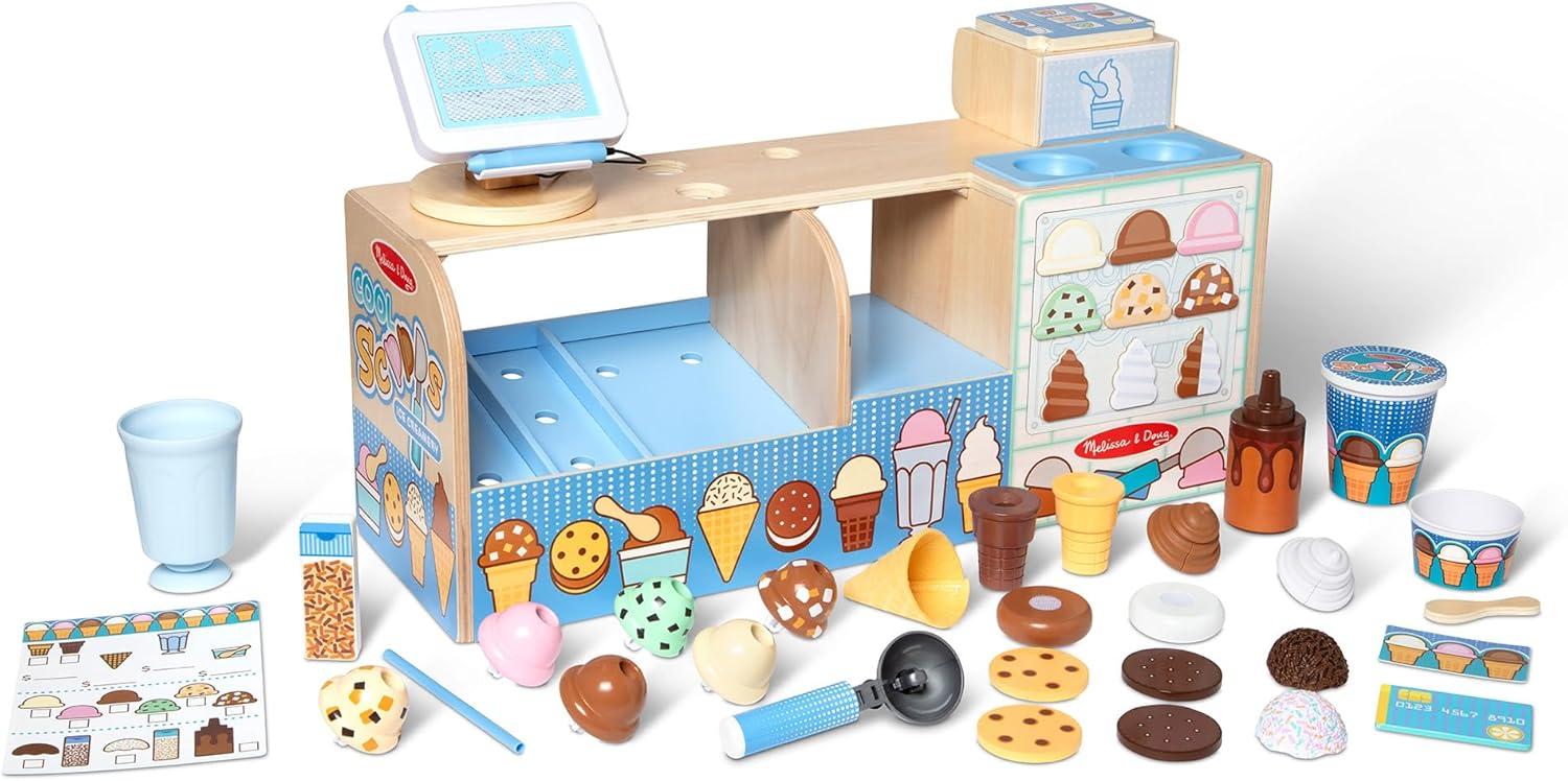 imageMelissa ampamp Doug Cool Scoops Ice Creamery Wooden Ice Cream Shop ampamp Counter with Play Food ampamp Play Kitchen Accessories Preschool Learning Toys for Girls ampamp Boys 3  FSC Certified