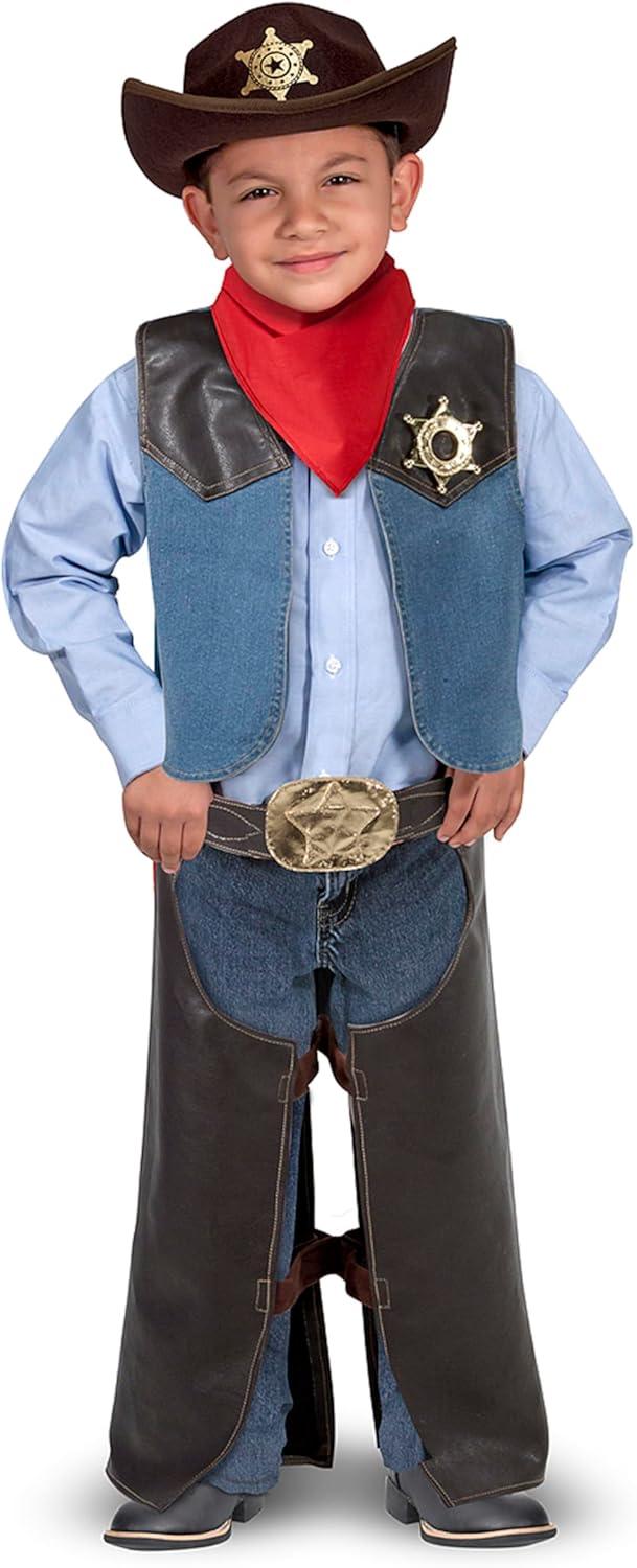 imageMelissa ampamp Doug Cowboy Role Play Costume Set 5 pcs  Includes Faux Leather Chaps  Cowboy DressUp Role Play Costume with Vest for Boys and Girls