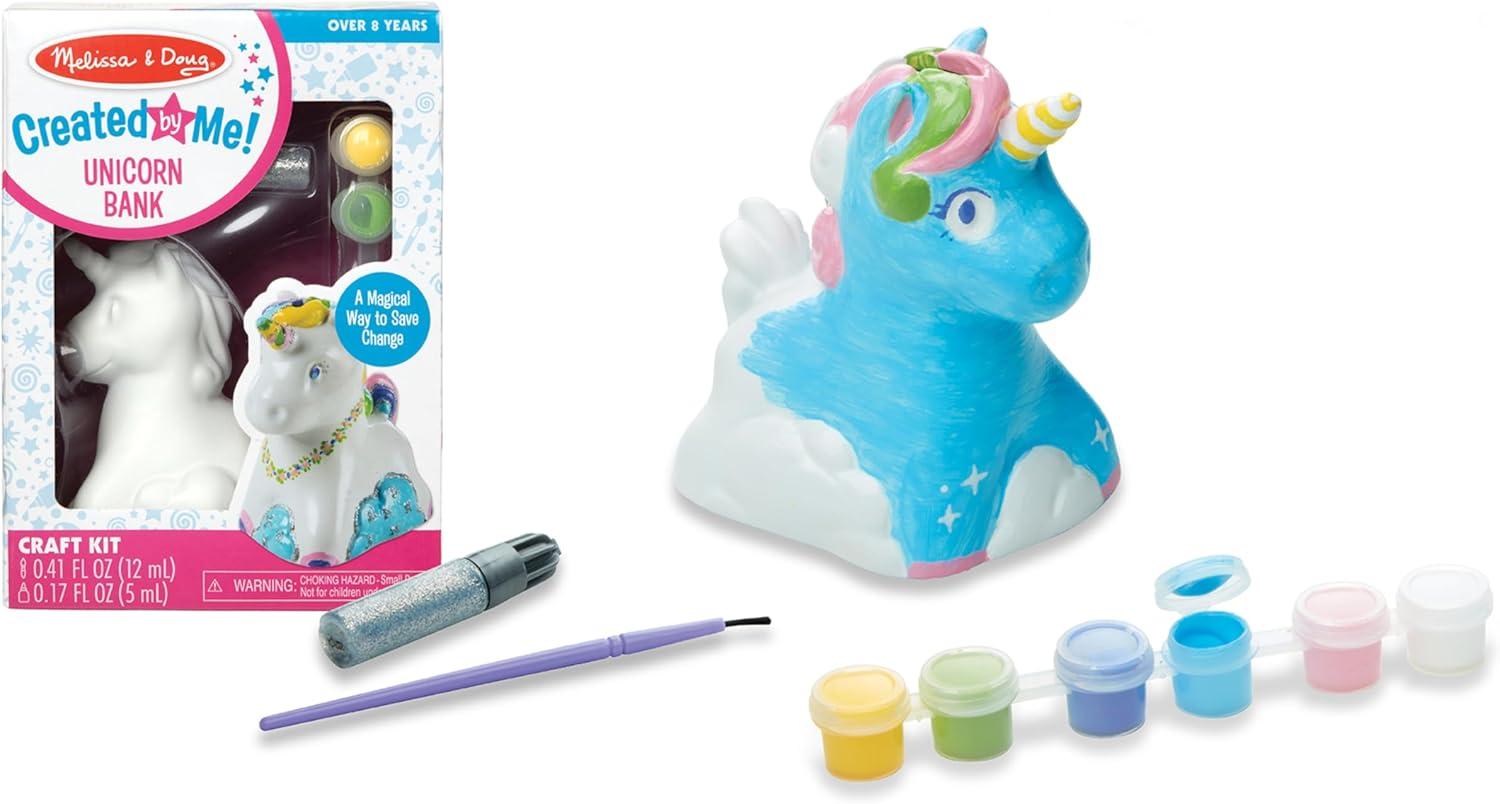 imageMelissa ampamp Doug Created by Me DecorateYourOwn Unicorn Bank Craft Kit with 6 Pots of Paint Glitter Glue Paintbrush