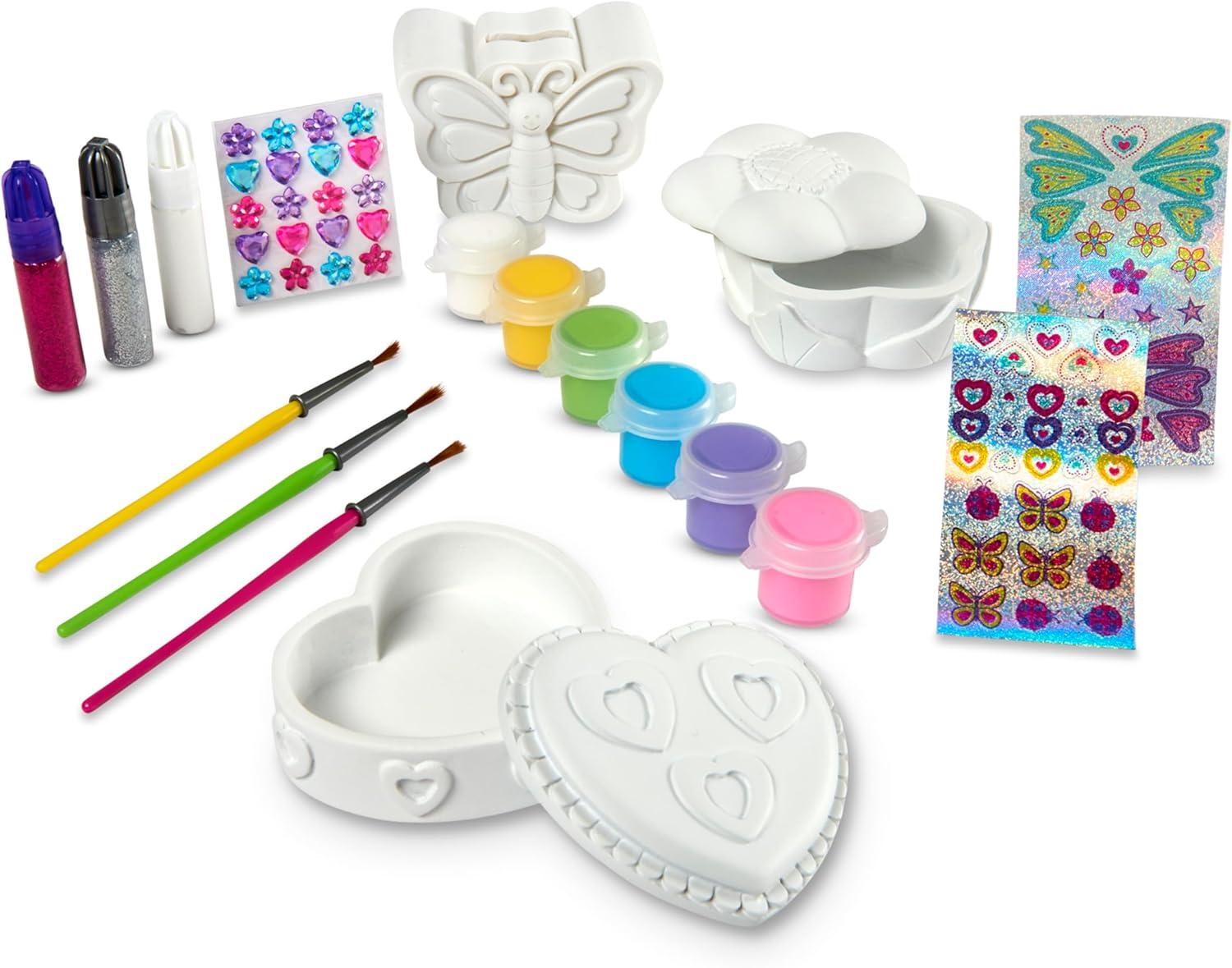 imageMelissa ampamp Doug Created by Me Favorite Things Craft Kits Set DecorateYourOwn Flower and Heart Treasure Boxes and Butterfly Bank