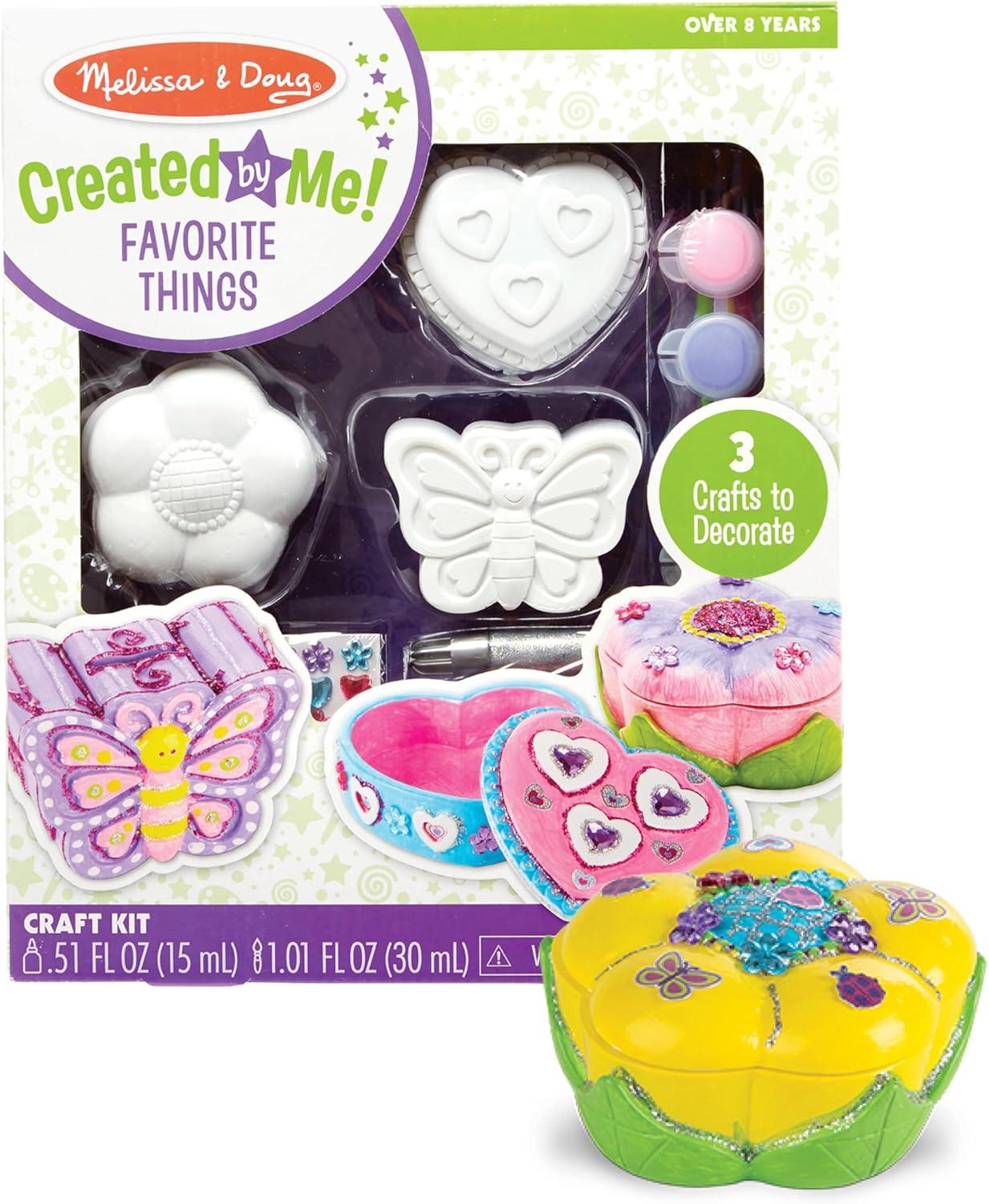 imageMelissa ampamp Doug Created by Me Favorite Things Craft Kits Set DecorateYourOwn Flower and Heart Treasure Boxes and Butterfly Bank