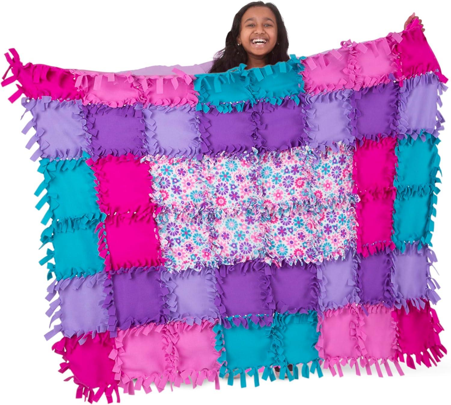 imageMelissa ampamp Doug Created by Me Flower Fleece Quilt NoSew Craft Kit 48 squares 4 feet x 5 feet