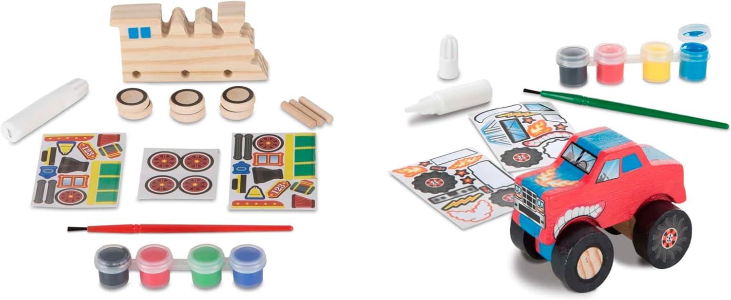 imageMelissa ampamp Doug Created by Me Paint ampamp Decorate Your Own Wooden Vehicles Craft Kit For Kids 2 Pack  Monster Truck TrainTruck  Train