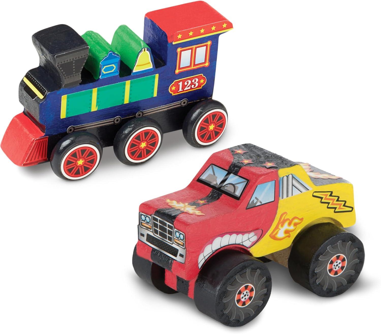 imageMelissa ampamp Doug Created by Me Paint ampamp Decorate Your Own Wooden Vehicles Craft Kit For Kids 2 Pack  Monster Truck TrainTruck  Train