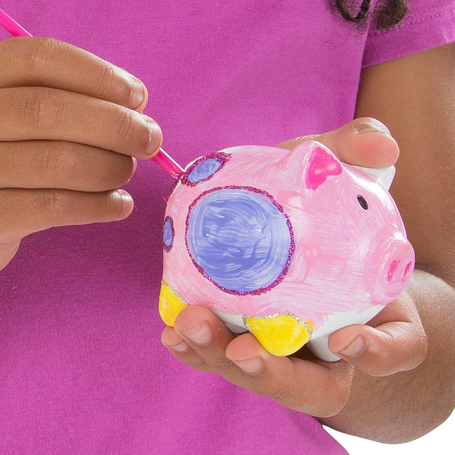imageMelissa ampamp Doug Created by Me Piggy Bank Craft Kit with 4 Pots of Paint Brush Glitter StickersOne Size