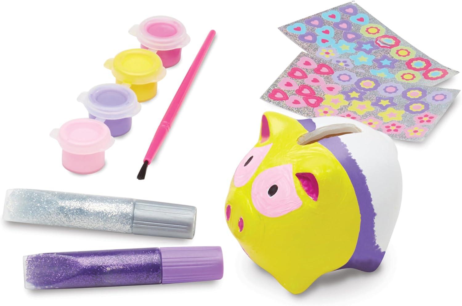 imageMelissa ampamp Doug Created by Me Piggy Bank Craft Kit with 4 Pots of Paint Brush Glitter StickersOne Size