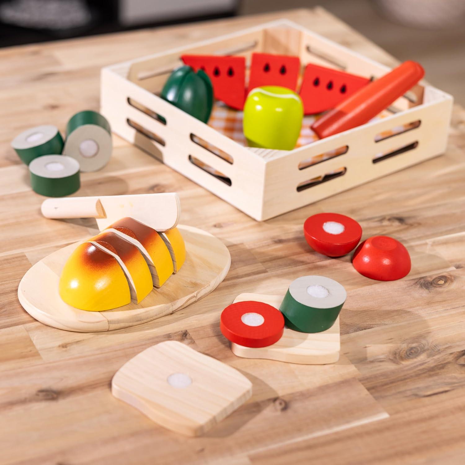 imageMelissa ampamp Doug Cutting Food  Play Food Set With 25 HandPainted Wooden Pieces Knife and Cutting BoardRetail Version