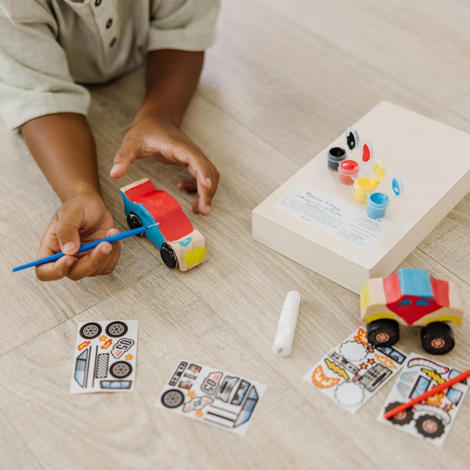 imageMelissa ampamp Doug DecorateYourOwn Wooden Craft Kits Set  Race Car and Monster Truck