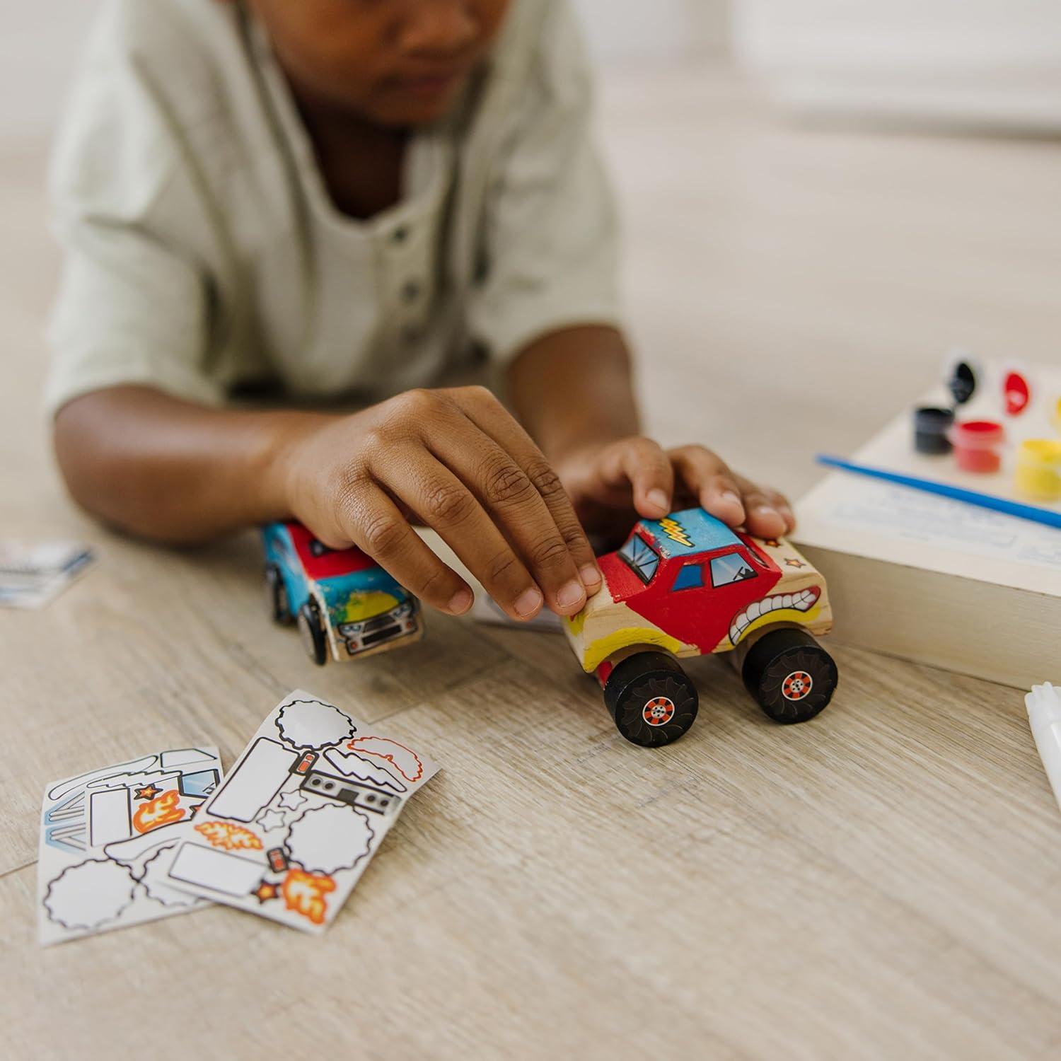 imageMelissa ampamp Doug DecorateYourOwn Wooden Craft Kits Set  Race Car and Monster Truck