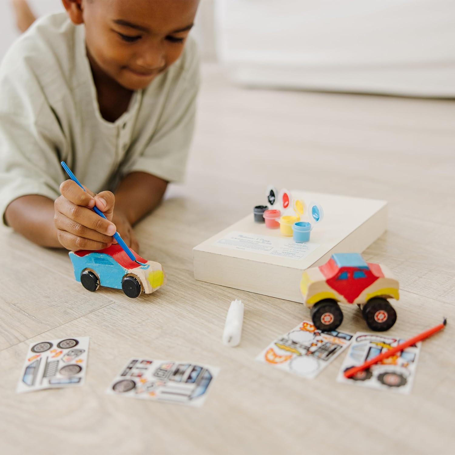 imageMelissa ampamp Doug DecorateYourOwn Wooden Craft Kits Set  Race Car and Monster Truck