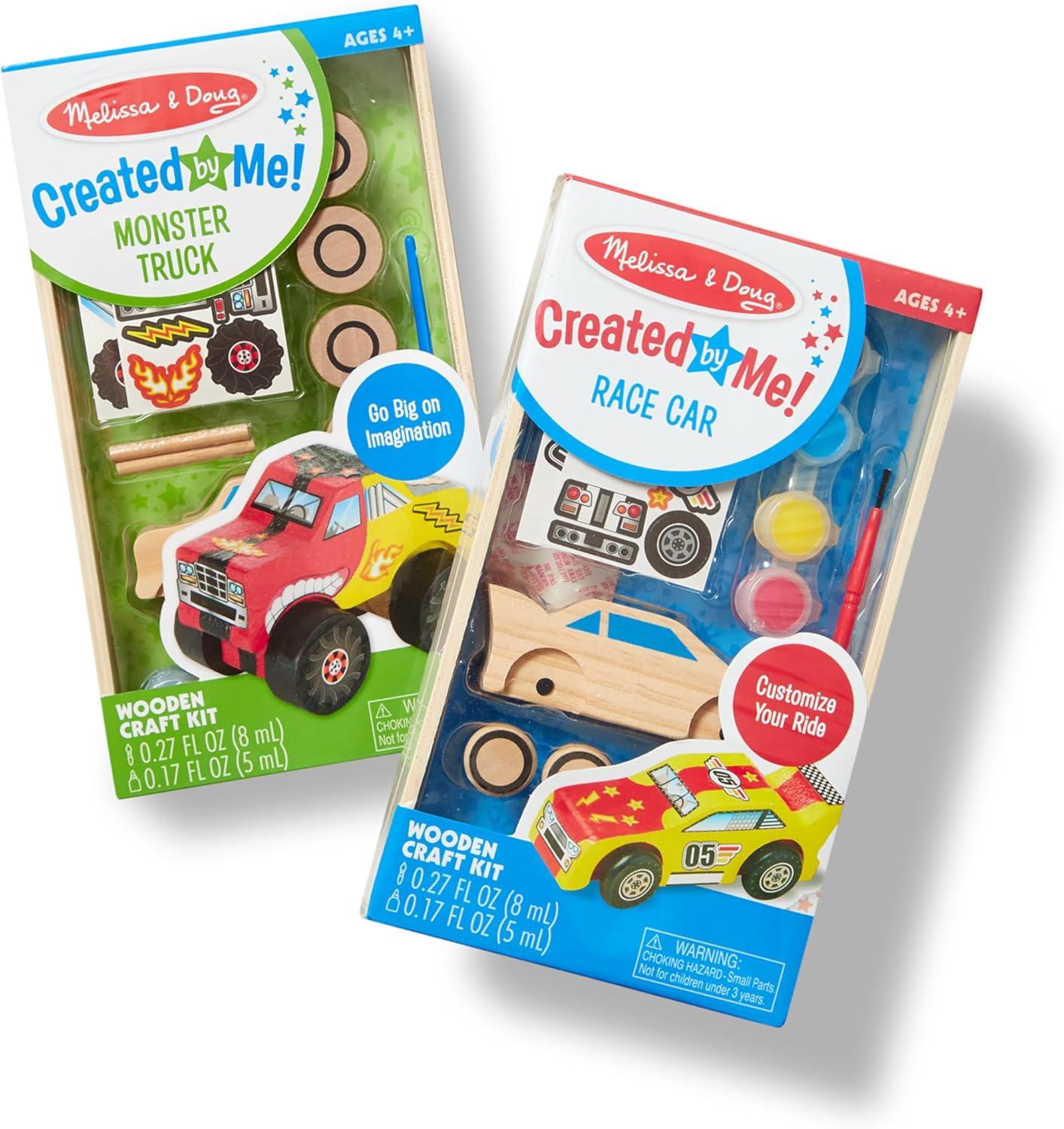 imageMelissa ampamp Doug DecorateYourOwn Wooden Craft Kits Set  Race Car and Monster Truck