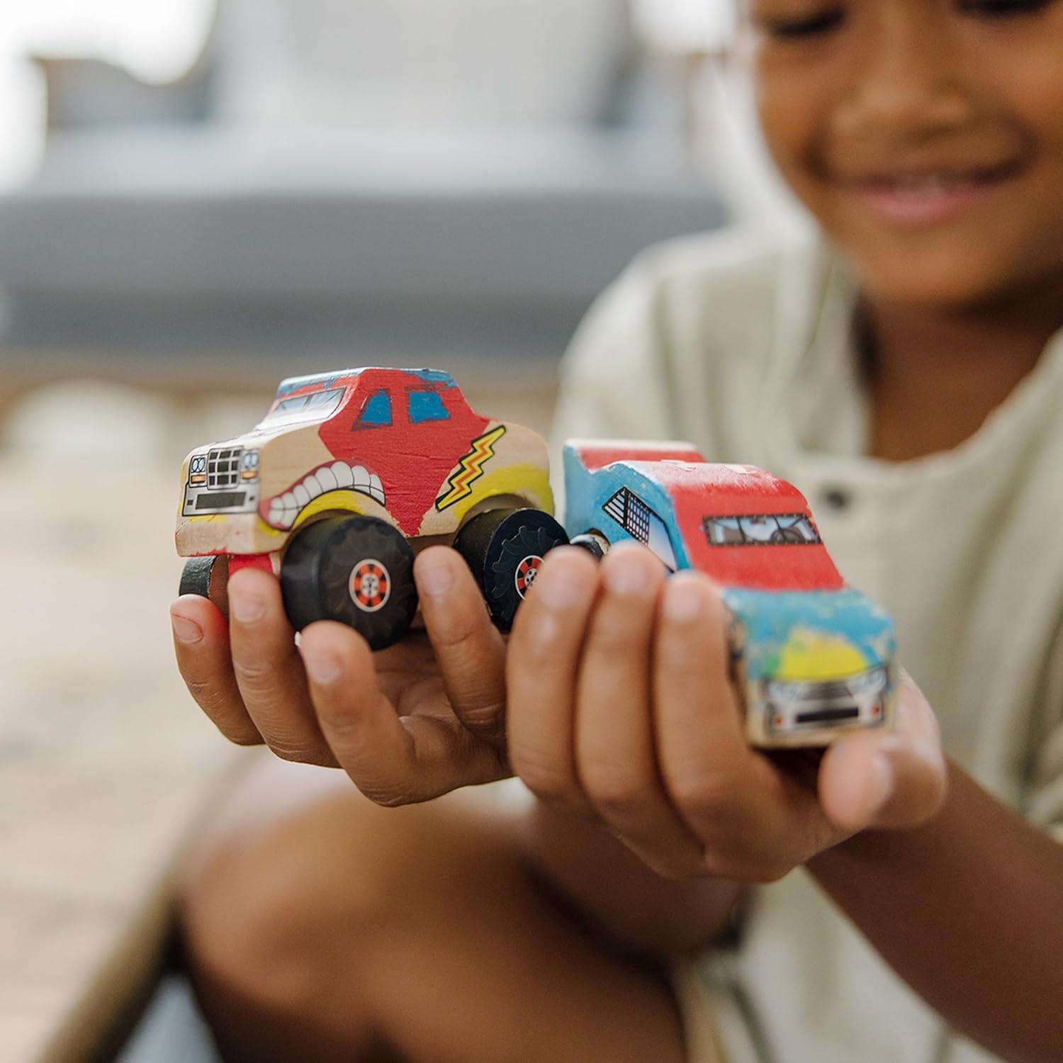imageMelissa ampamp Doug DecorateYourOwn Wooden Craft Kits Set  Race Car and Monster Truck