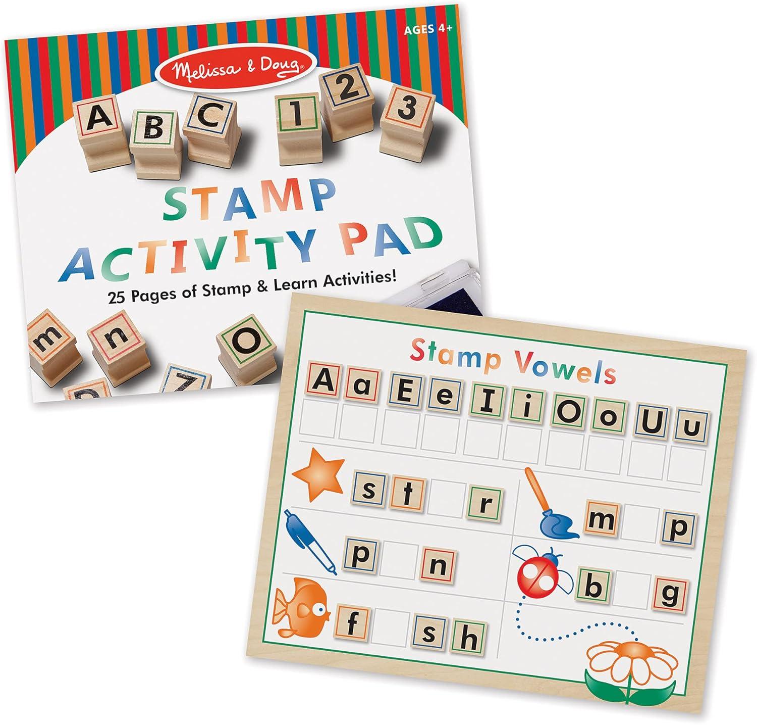 imageMelissa ampamp Doug Deluxe Letters and Numbers Wooden Stamp Set ABCs 123s With Activity Book 4Color Stamp Pad  FSC CertifiedABCs 123s