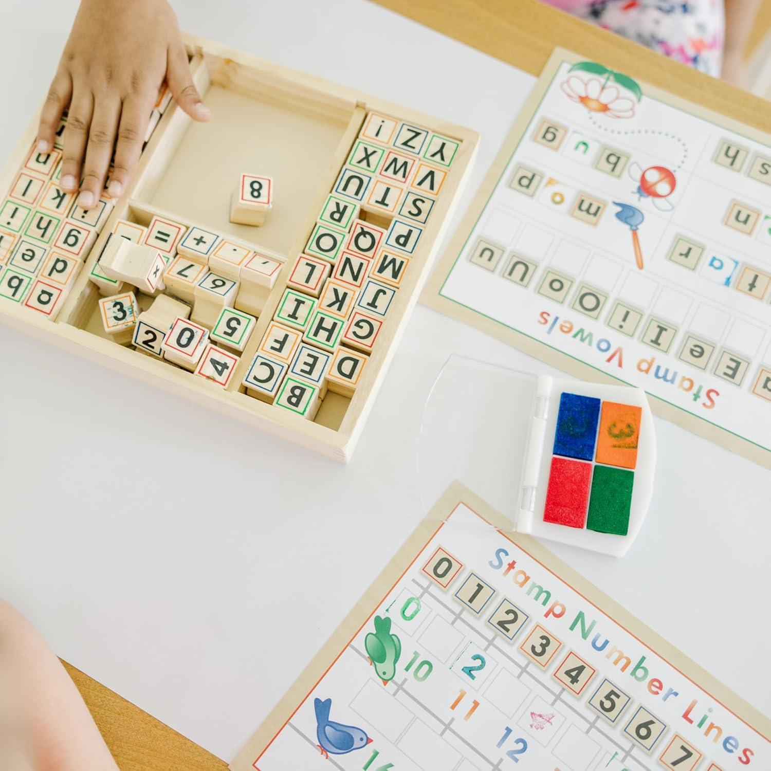 imageMelissa ampamp Doug Deluxe Letters and Numbers Wooden Stamp Set ABCs 123s With Activity Book 4Color Stamp Pad  FSC CertifiedABCs 123s