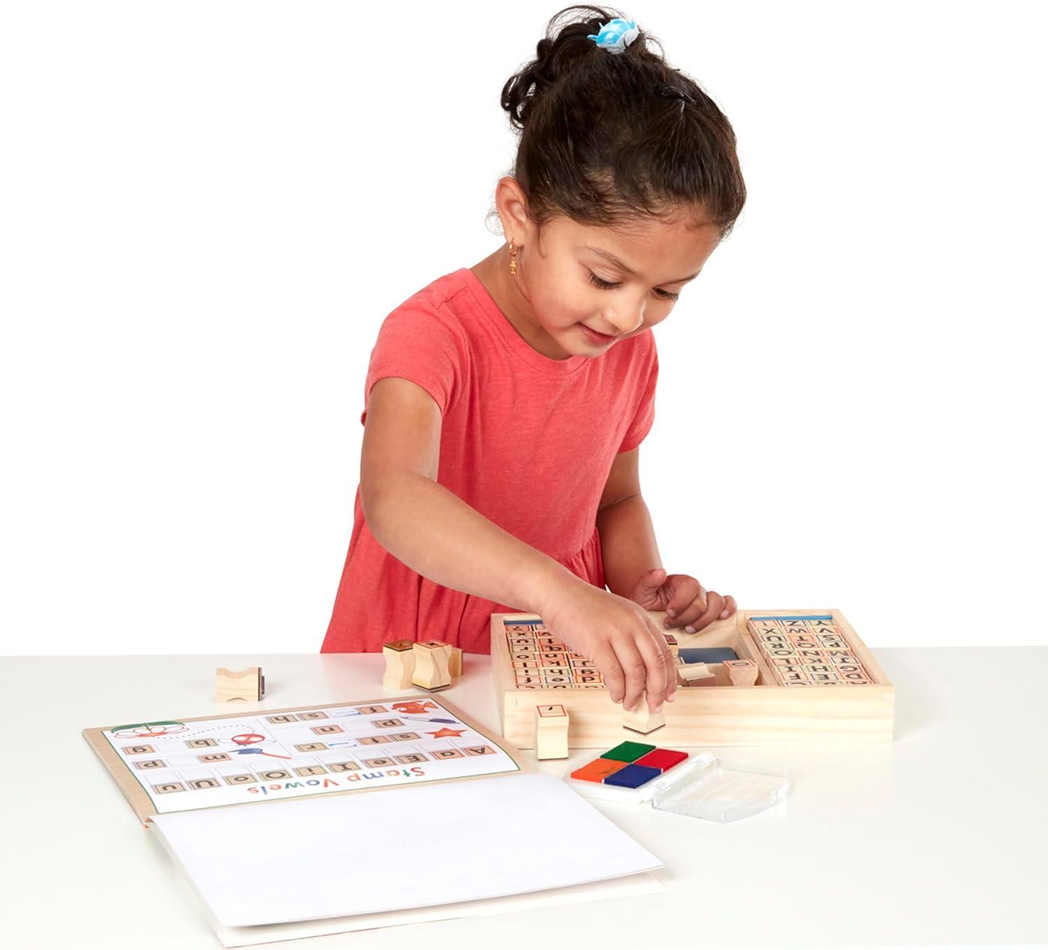 imageMelissa ampamp Doug Deluxe Letters and Numbers Wooden Stamp Set ABCs 123s With Activity Book 4Color Stamp Pad  FSC CertifiedABCs 123s