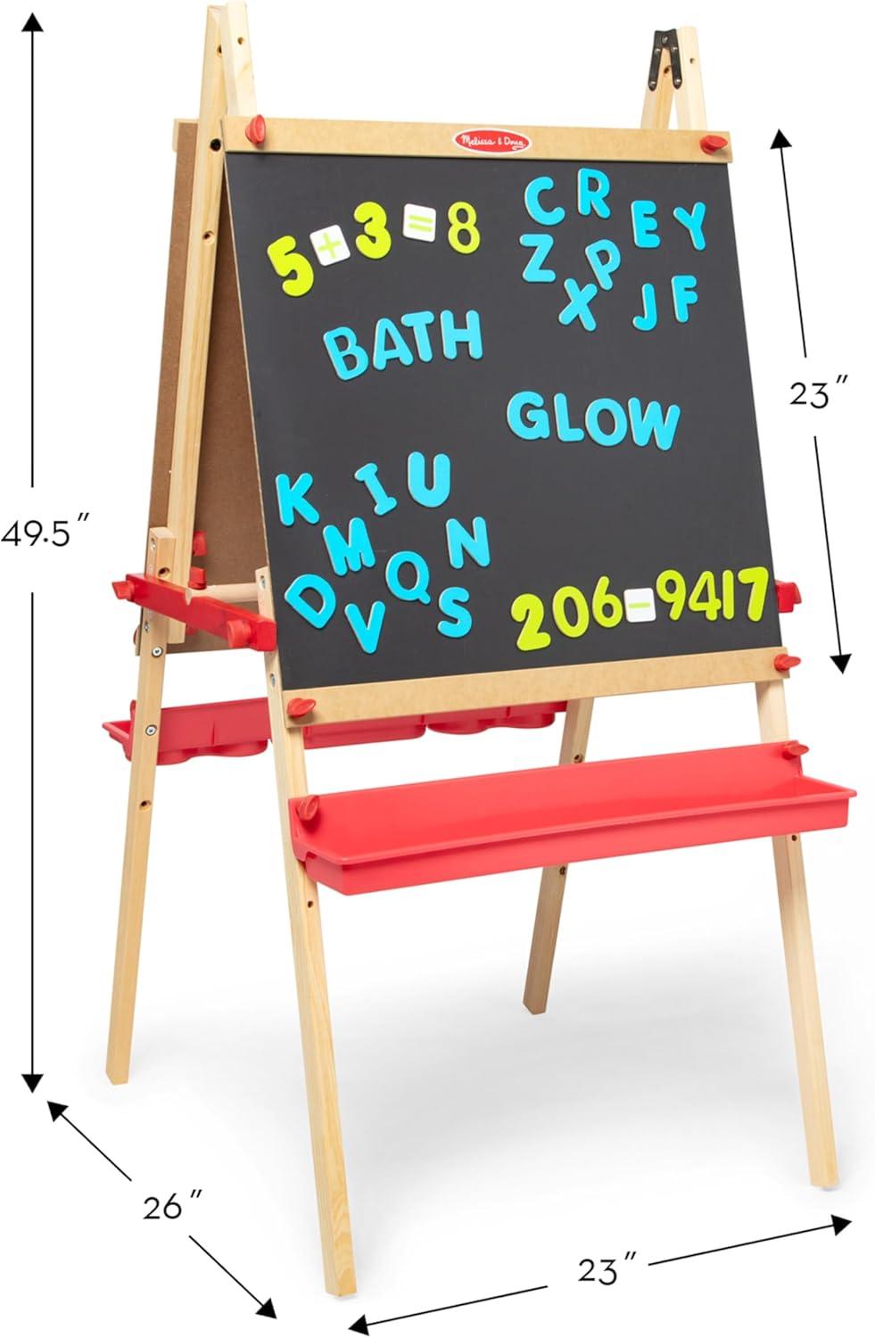 imageMelissa ampamp Doug Deluxe Magnetic Standing Art Easel with Chalkboard DryErase Board and 39 Letter and Number Magnets  FSC Certified