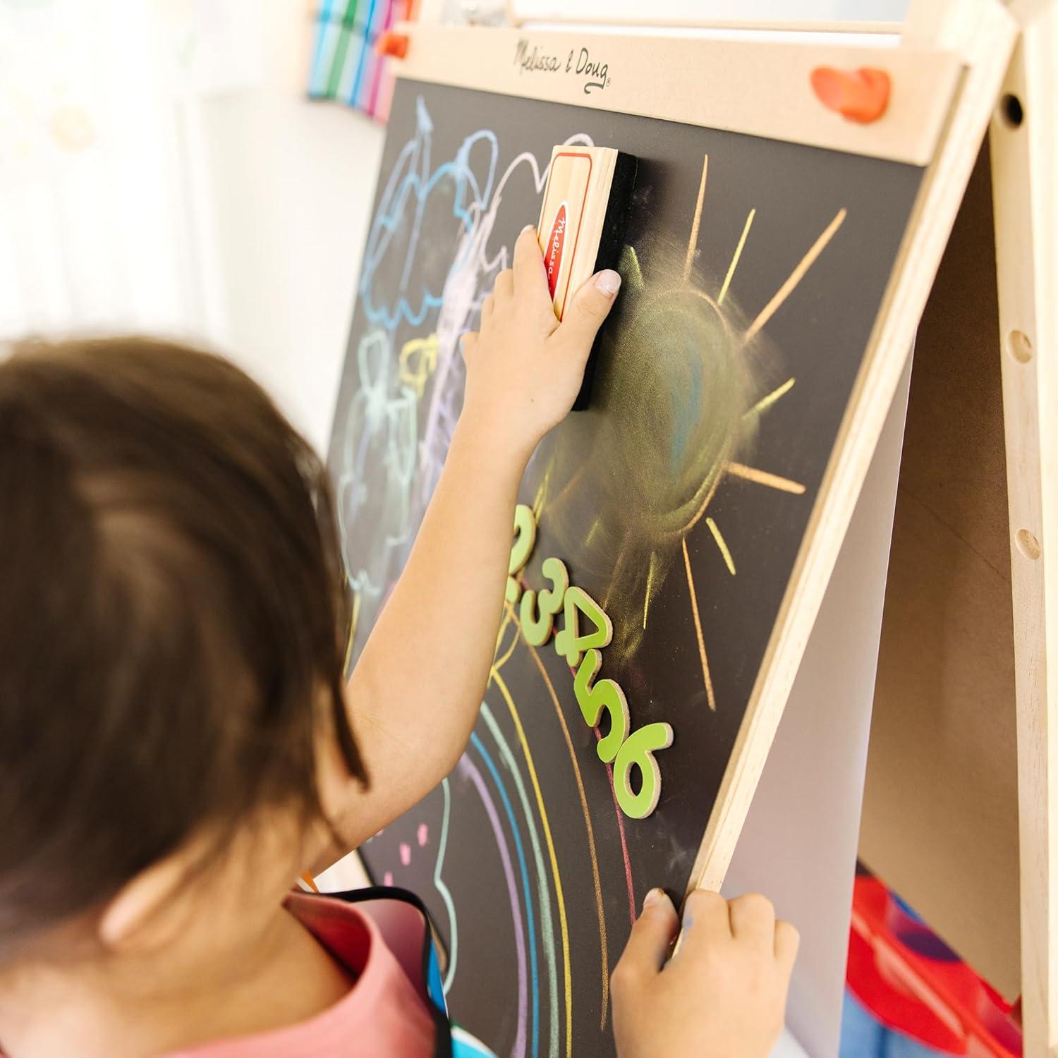 imageMelissa ampamp Doug Deluxe Magnetic Standing Art Easel with Chalkboard DryErase Board and 39 Letter and Number Magnets  FSC Certified