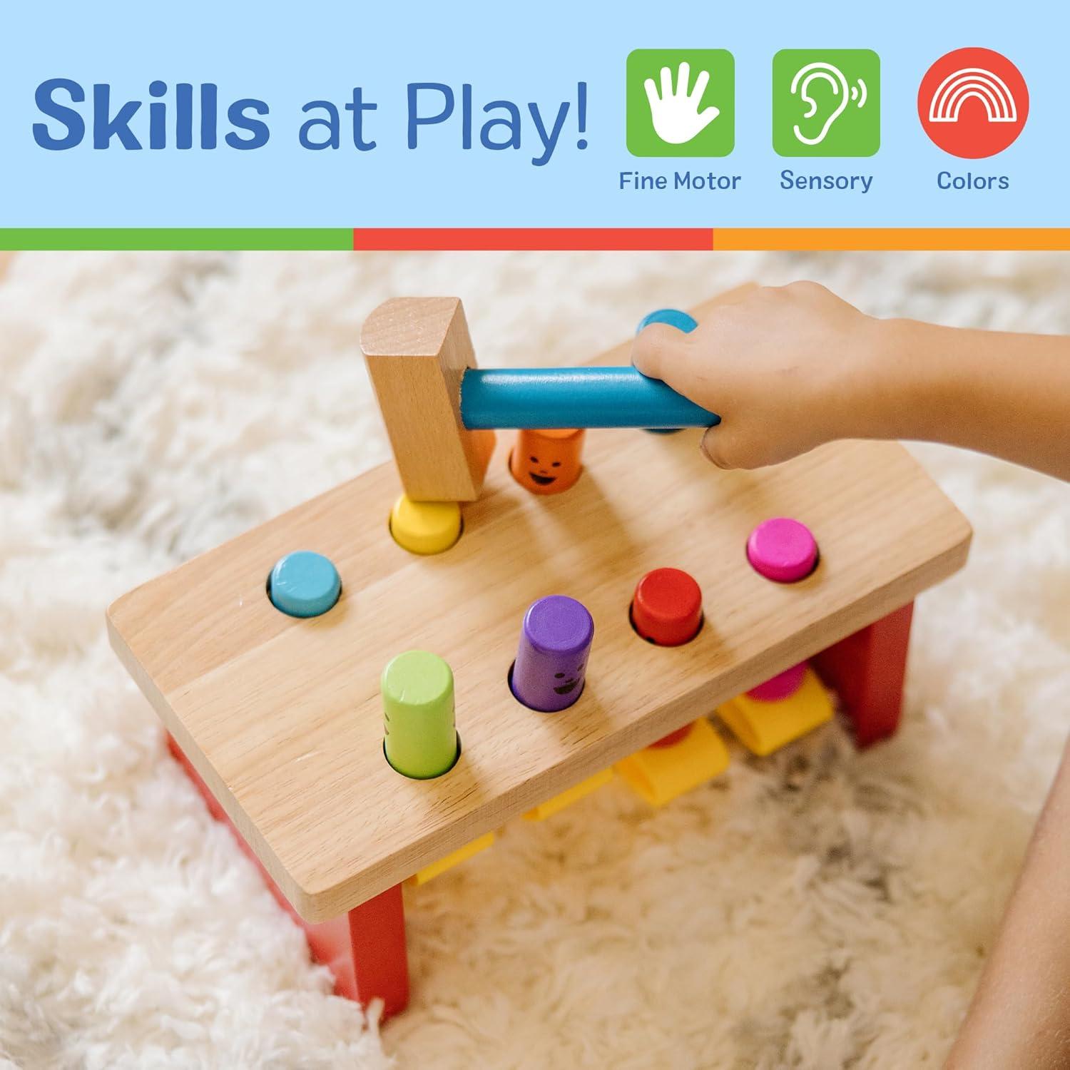 imageMelissa ampamp Doug Deluxe Pounding Bench Wooden Preschool Learning Toy with Mallet100 x 50 x 42