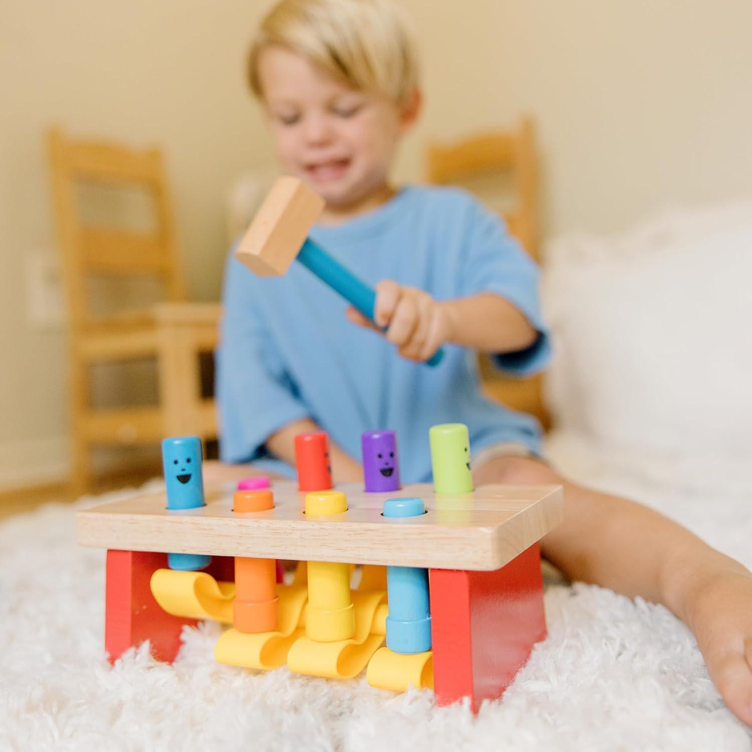 imageMelissa ampamp Doug Deluxe Pounding Bench Wooden Preschool Learning Toy with Mallet100 x 50 x 42